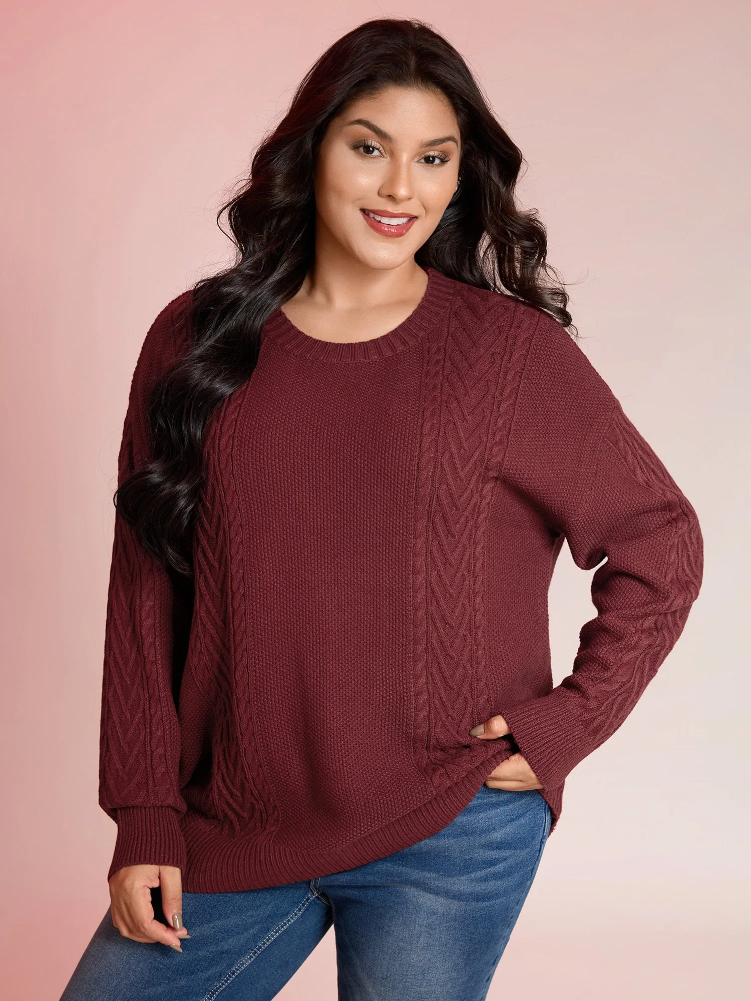 Cable Knit Textured Split Pullover sold by Bloomchic product image thumbnail 2