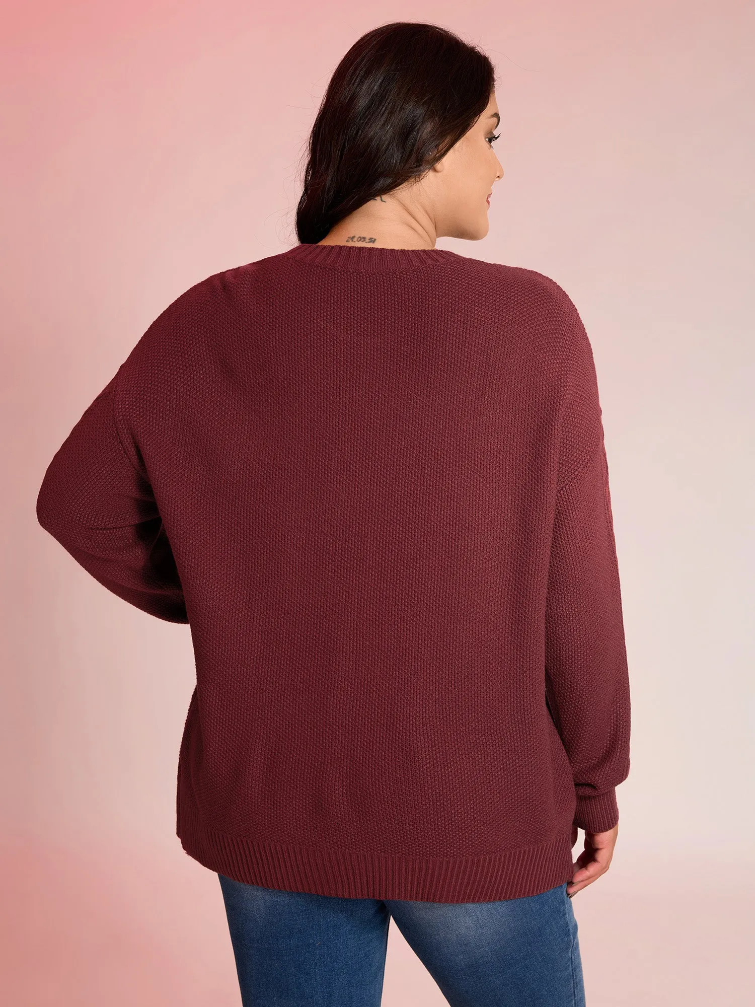 Cable Knit Textured Split Pullover sold by Bloomchic product image thumbnail 4