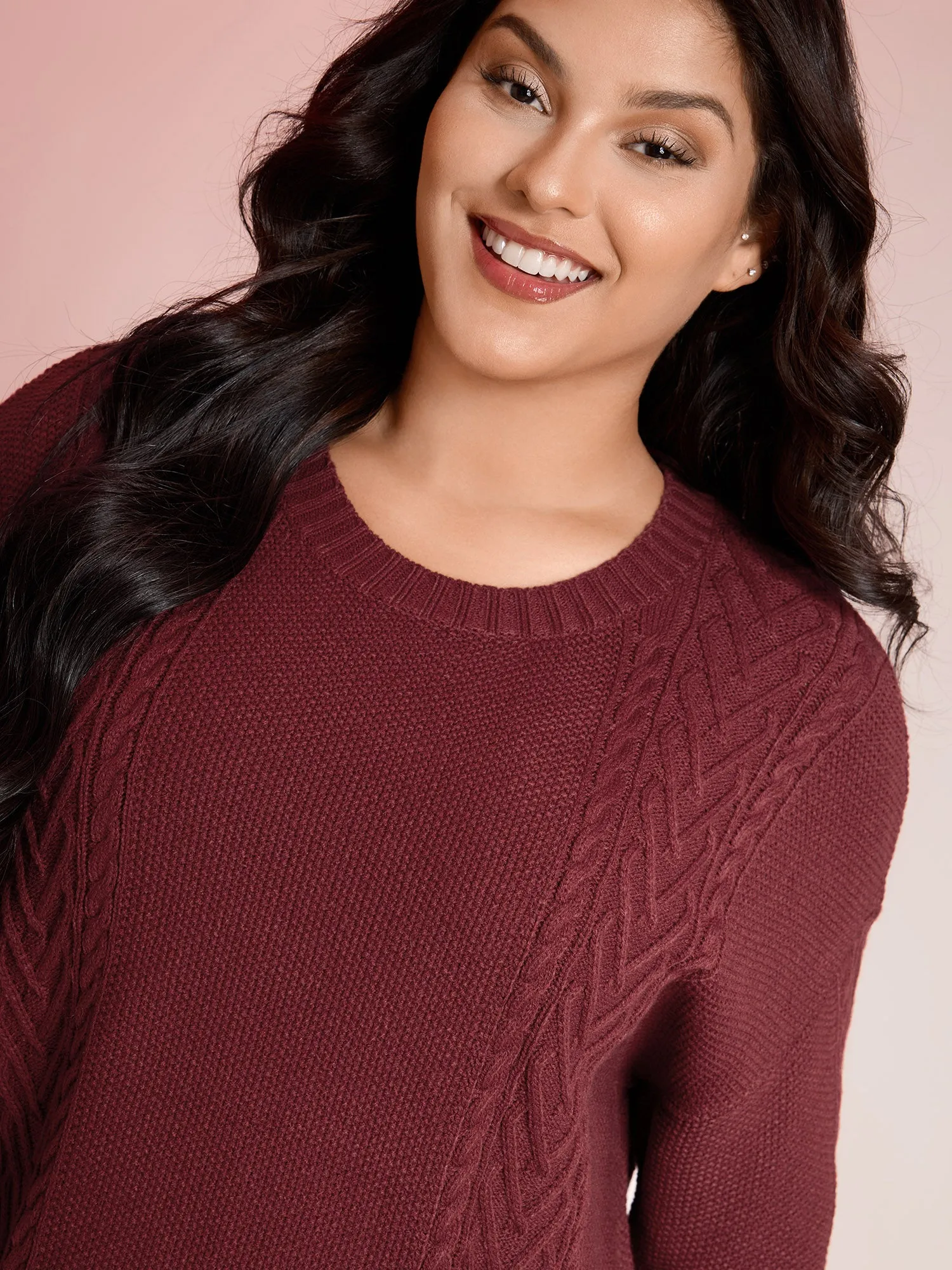 Cable Knit Textured Split Pullover sold by Bloomchic