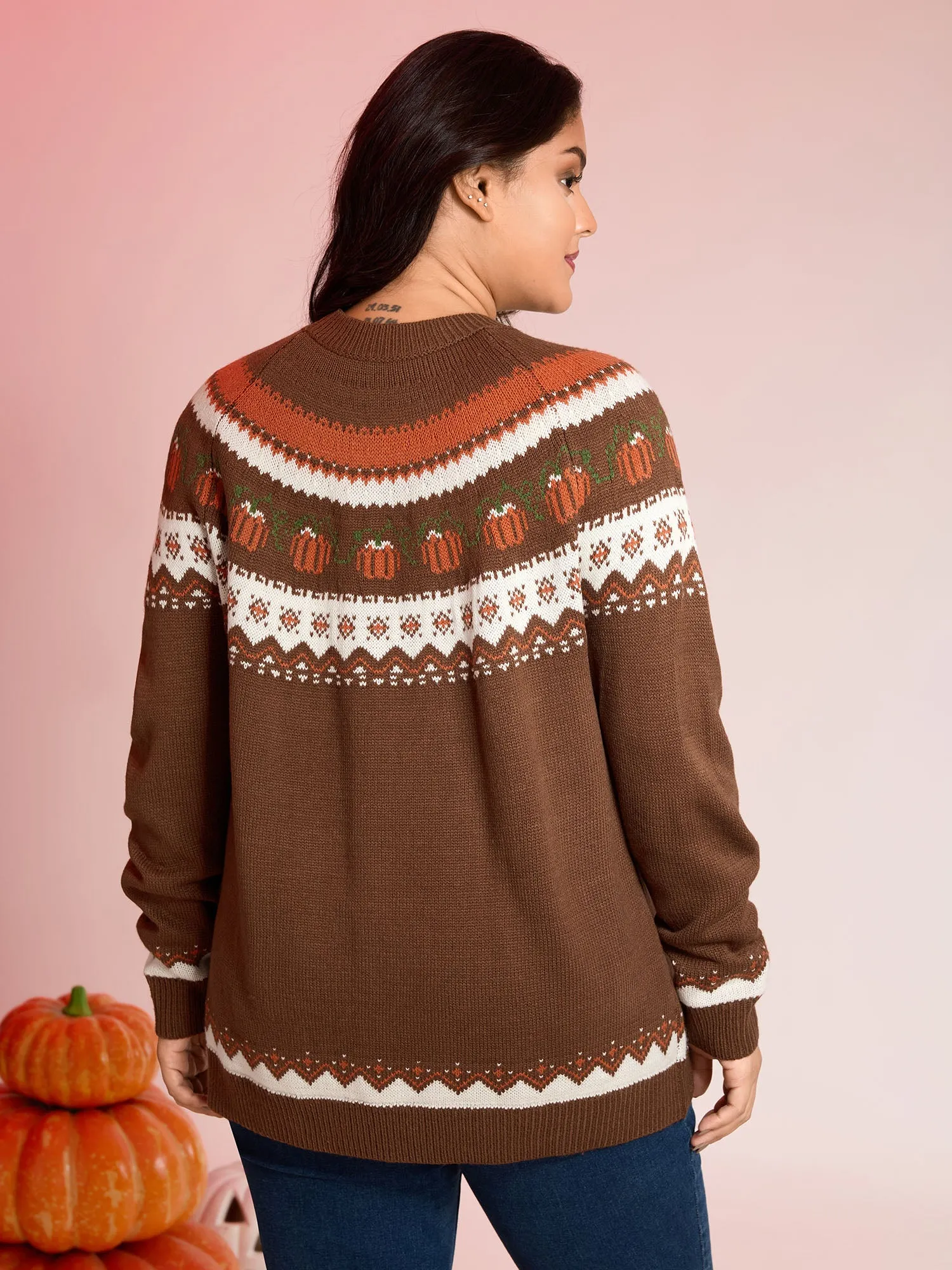 Fair Isle Halloween Jacquard Print Pullover sold by Bloomchic product image thumbnail 4