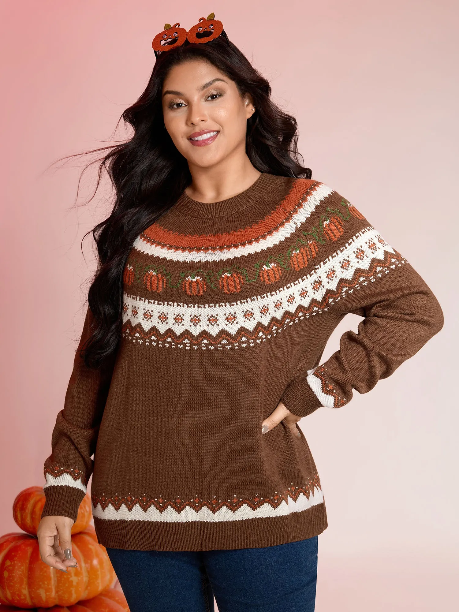 Fair Isle Halloween Jacquard Print Pullover sold by Bloomchic product image thumbnail 2