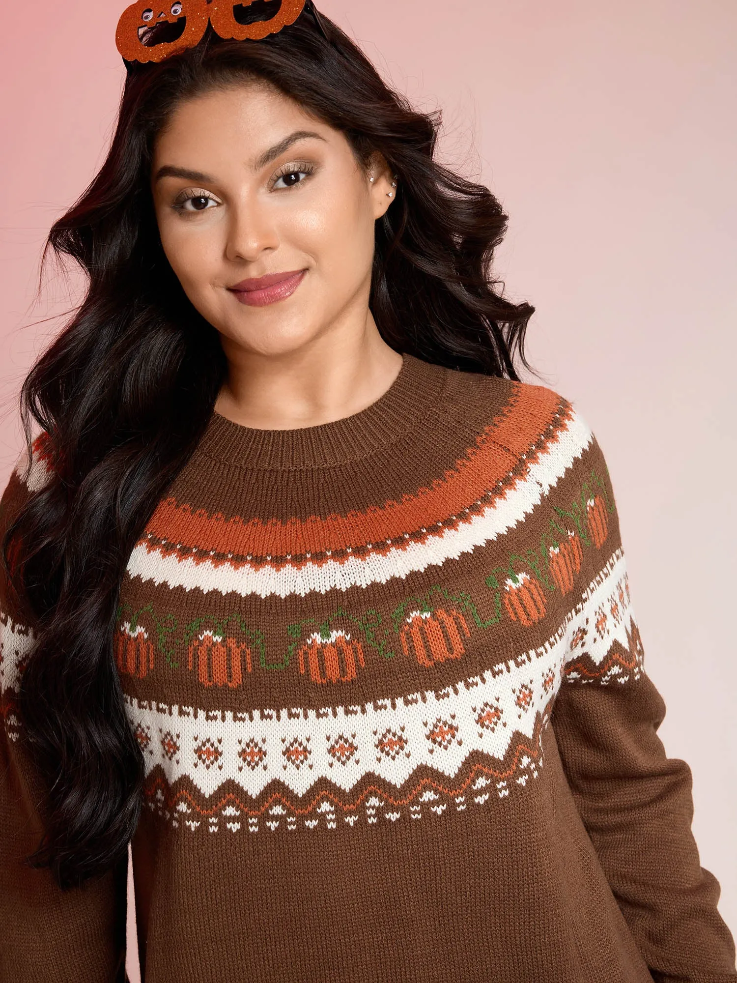 Fair Isle Halloween Jacquard Print Pullover sold by Bloomchic