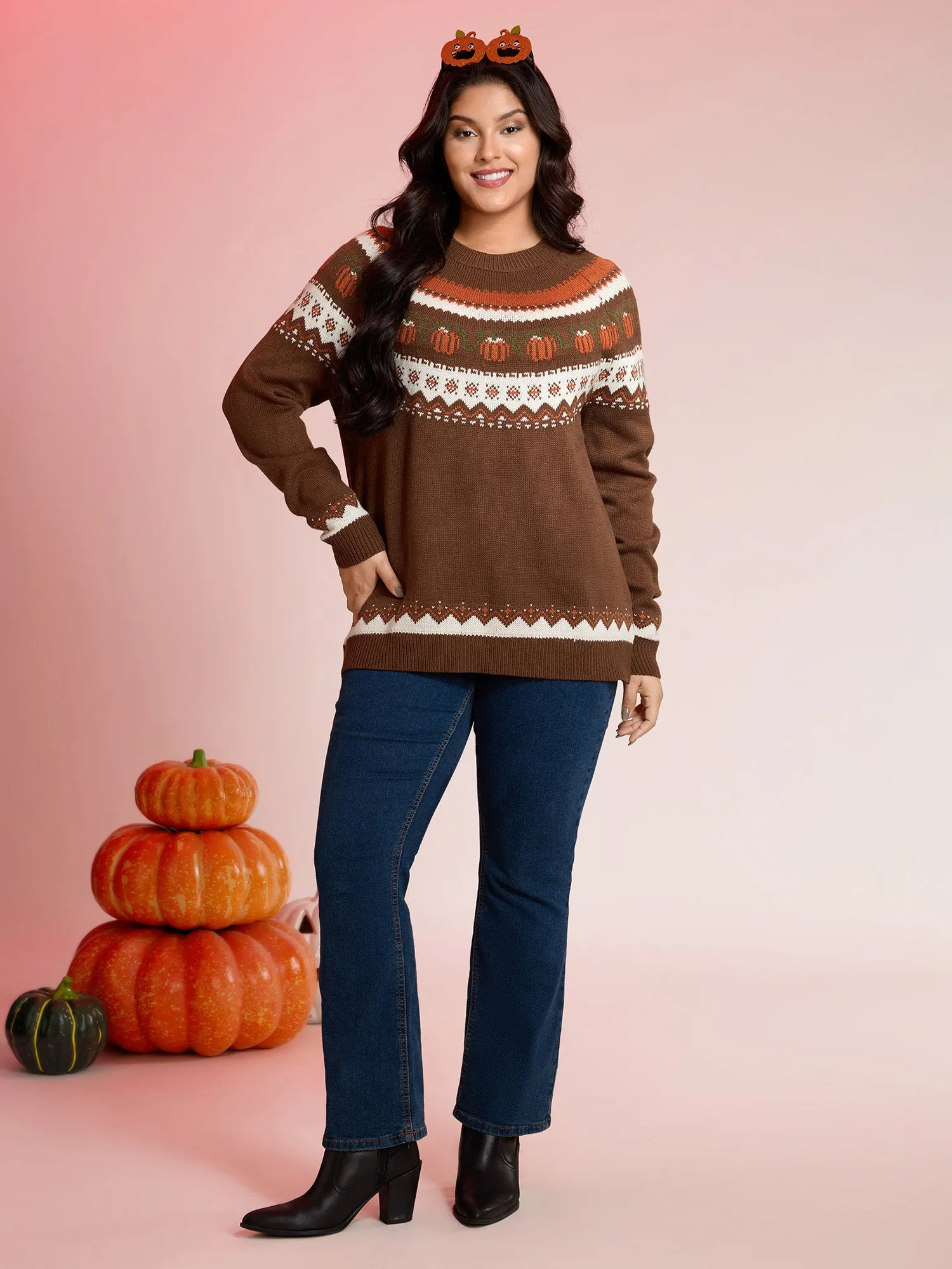 Fair Isle Halloween Jacquard Print Pullover sold by Bloomchic product image thumbnail 3