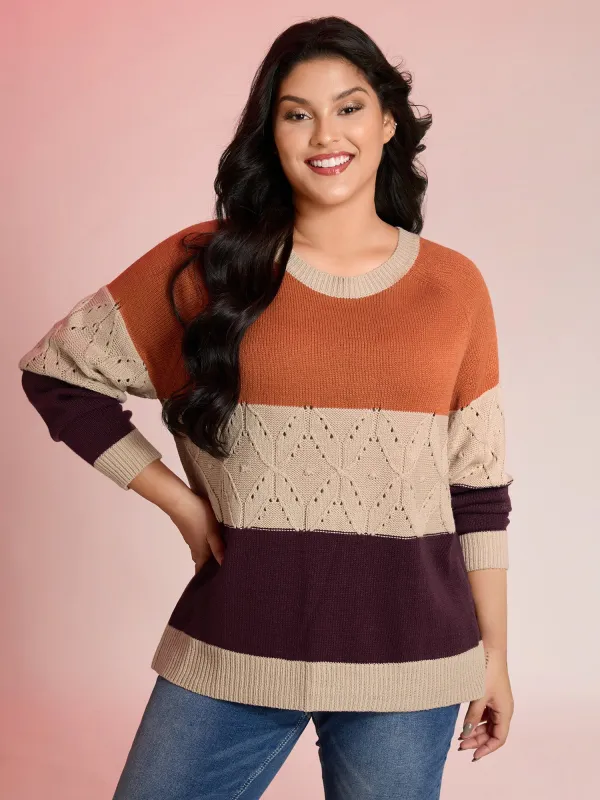 Colorblock Textured Ribbed Hem Pullover sold by Bloomchic