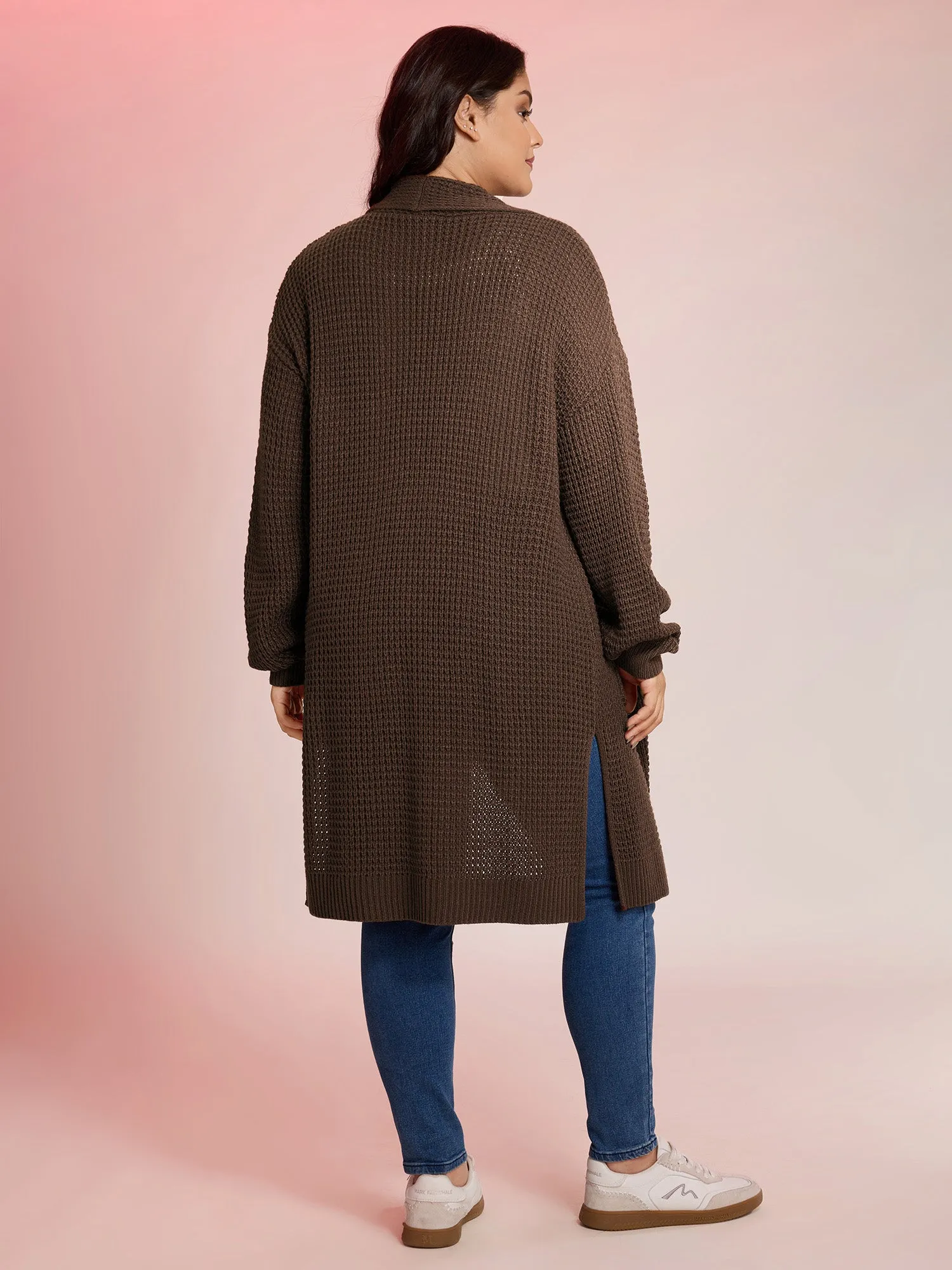 Folded Collar Pockets Slit Knit Cardigan sold by Bloomchic product image thumbnail 5