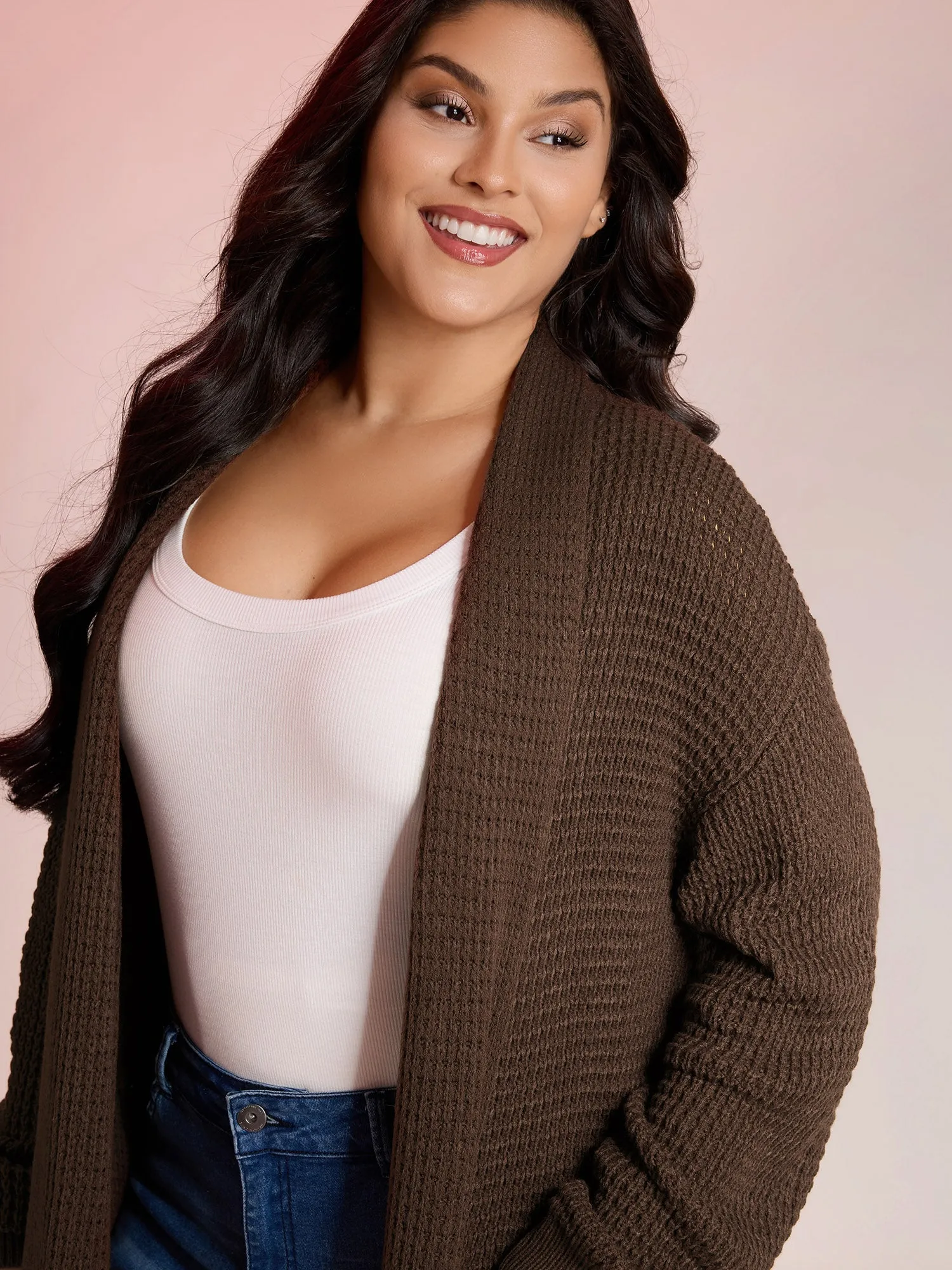 Folded Collar Pockets Slit Knit Cardigan sold by Bloomchic product image thumbnail 2