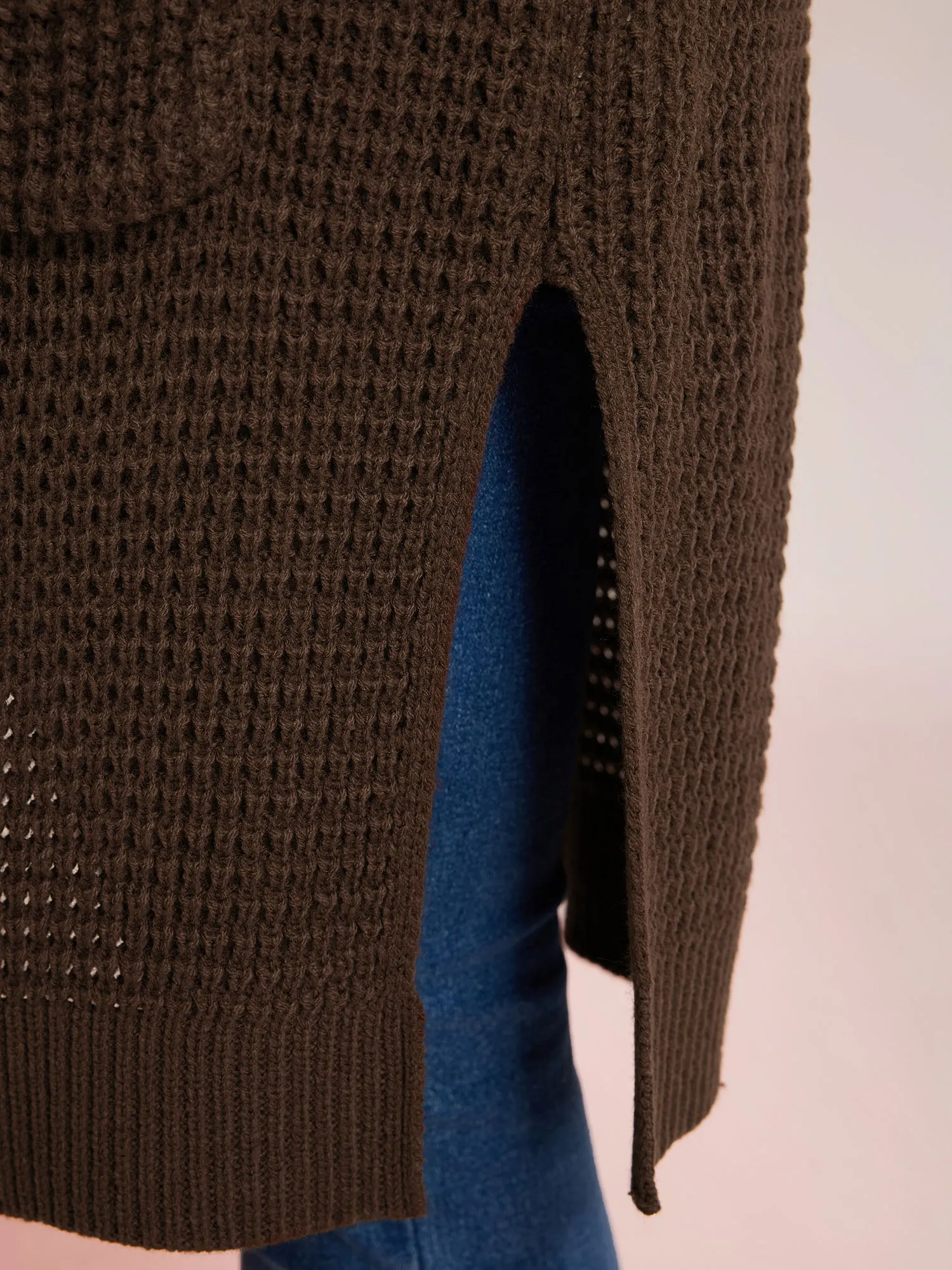 Folded Collar Pockets Slit Knit Cardigan sold by Bloomchic product image thumbnail 4