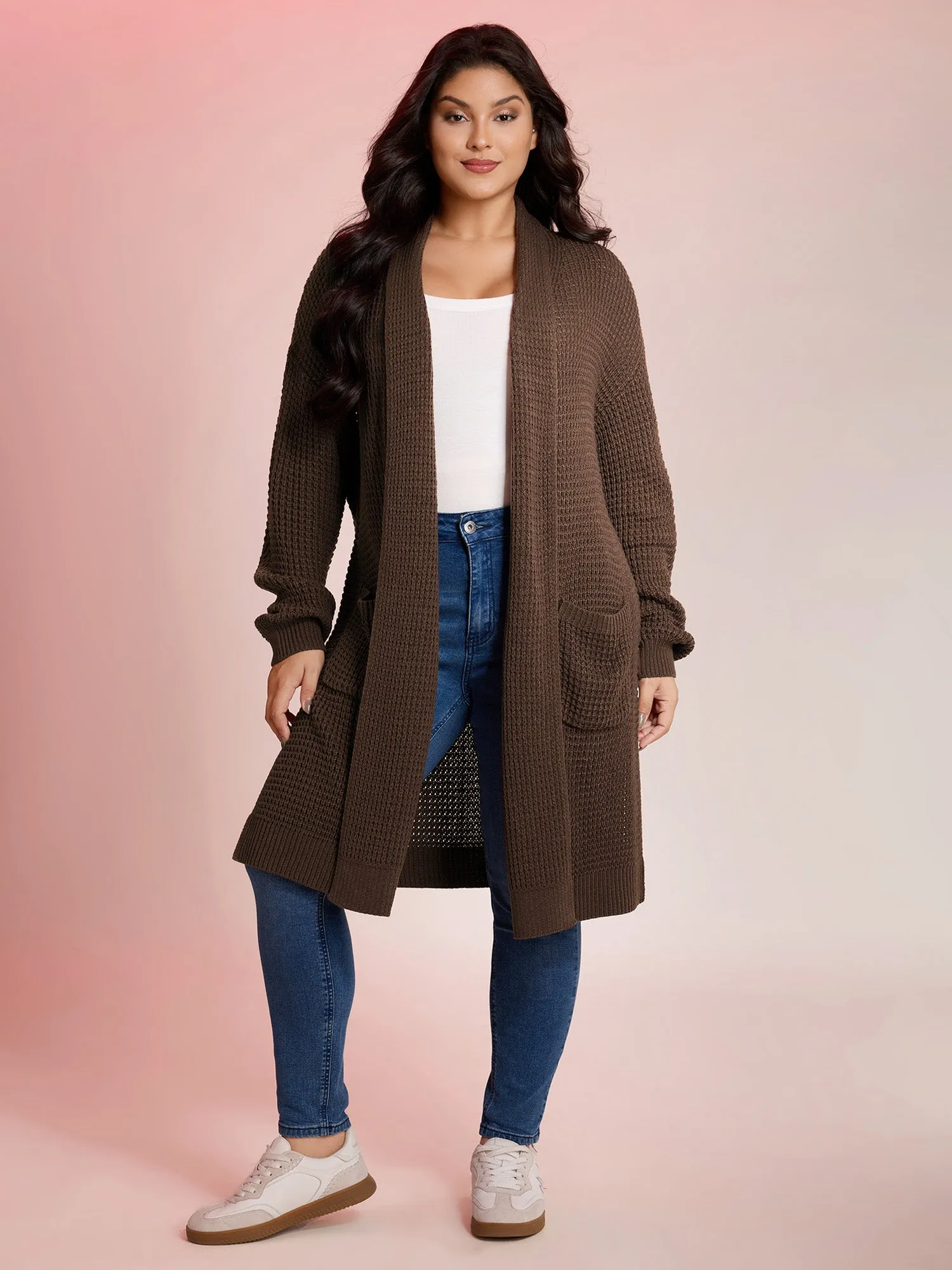 Folded Collar Pockets Slit Knit Cardigan sold by Bloomchic product image thumbnail 3