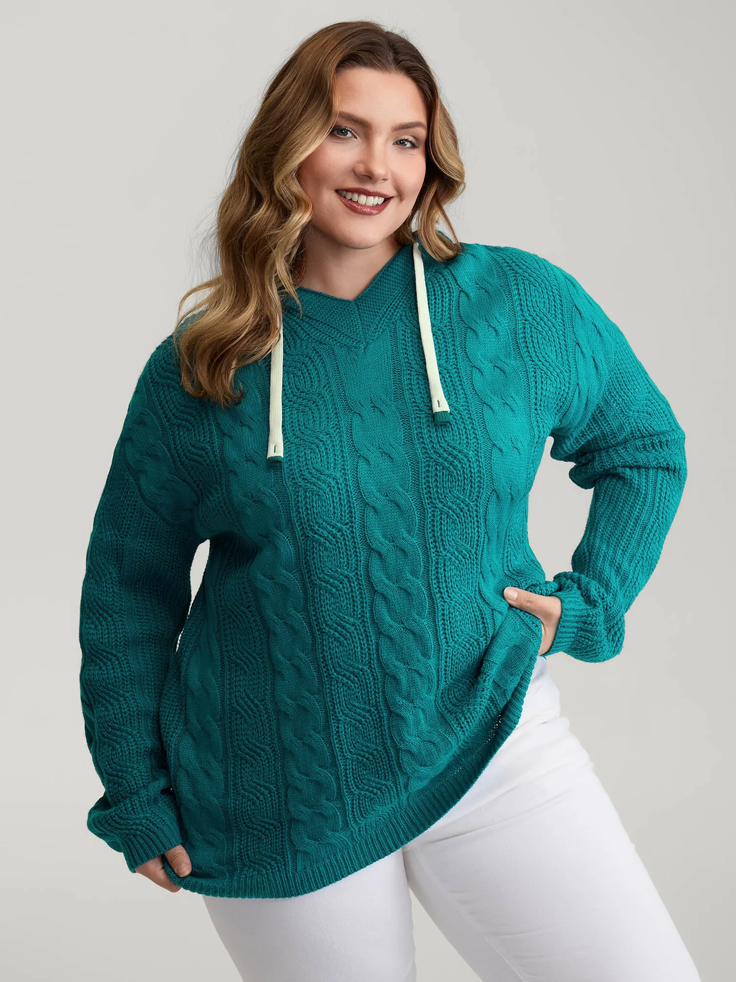 Cable Knit Hooded Solid Pullover sold by Bloomchic