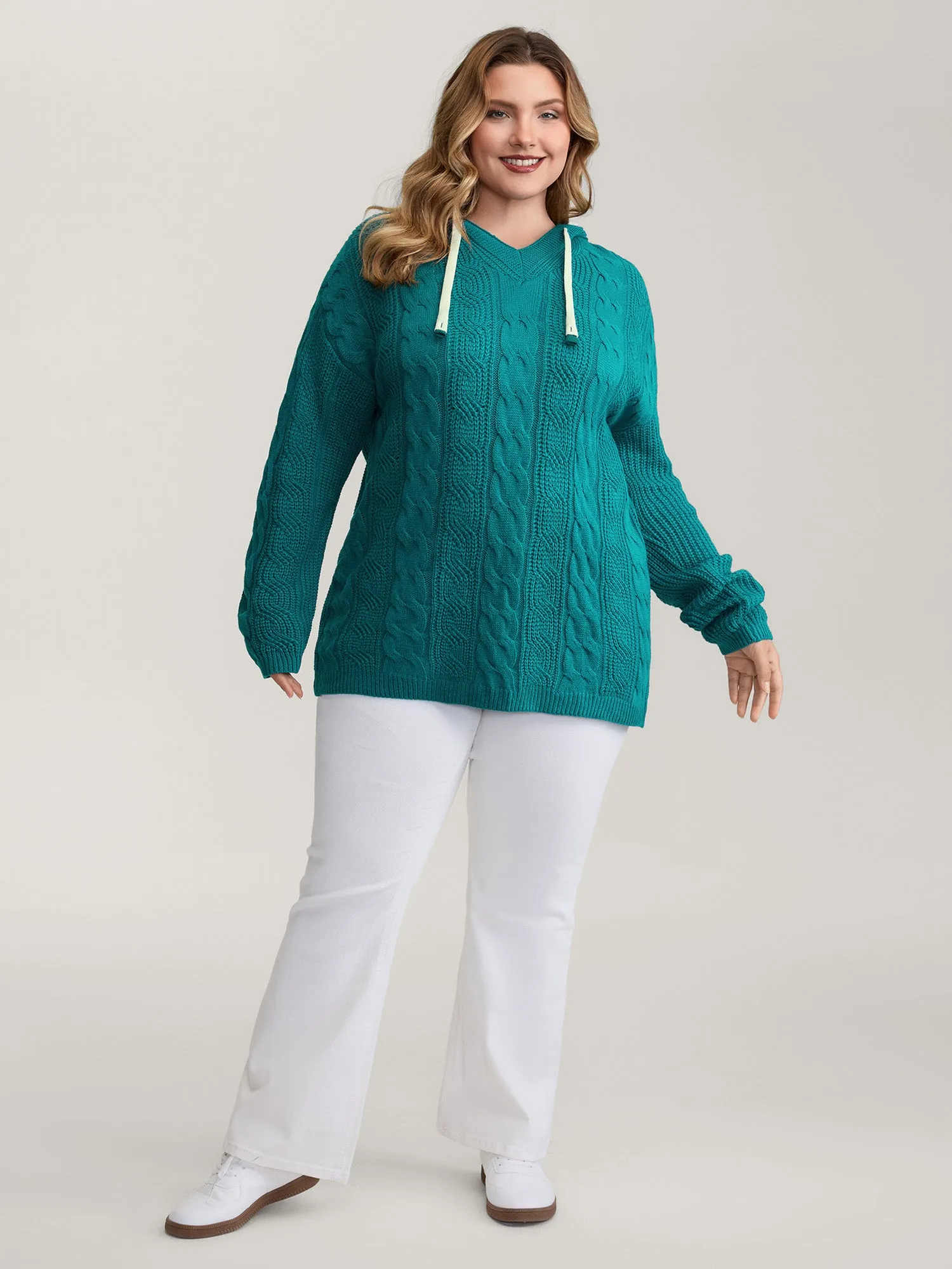 Cable Knit Hooded Solid Pullover sold by Bloomchic product image thumbnail 3