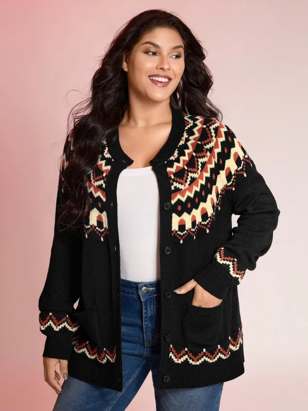 Fair Isle Halloween Print Pockets Knit Cardigan sold by Bloomchic