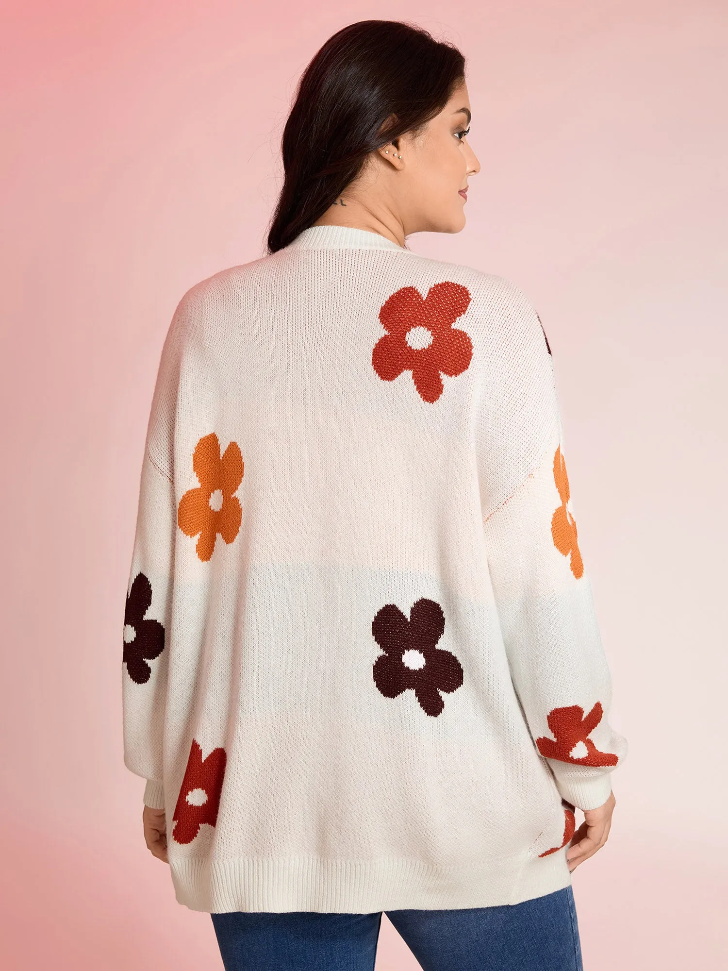 Floral Print Pockets Button-Front Knit Cardigan sold by Bloomchic product image thumbnail 5