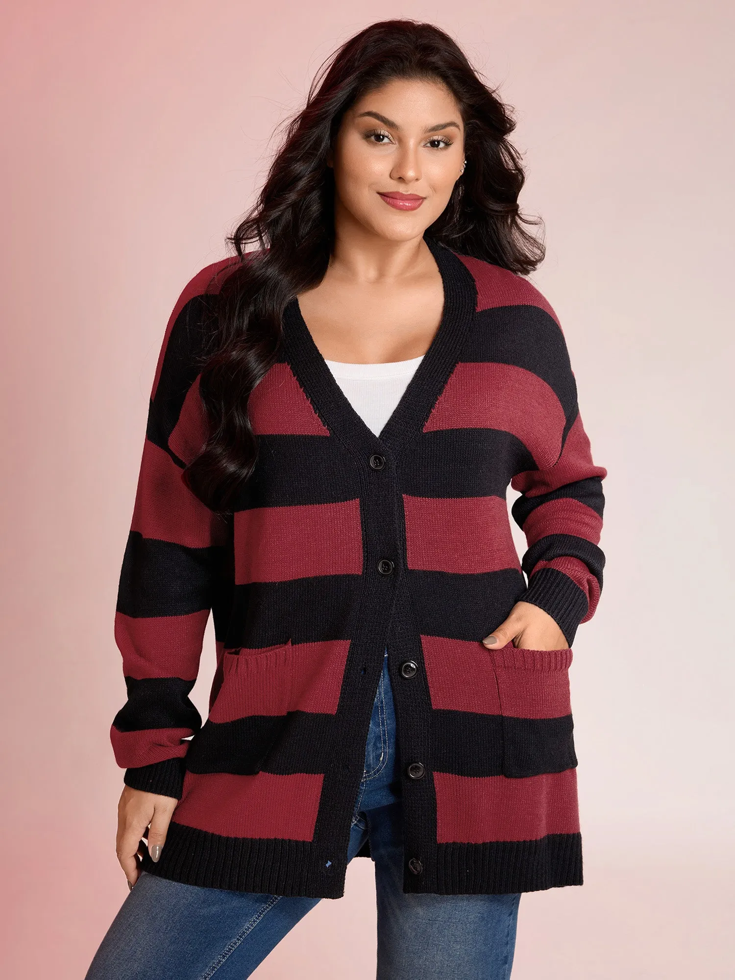 Colorblock Pockets Button Straight-Front Cardigan sold by Bloomchic product image thumbnail 4