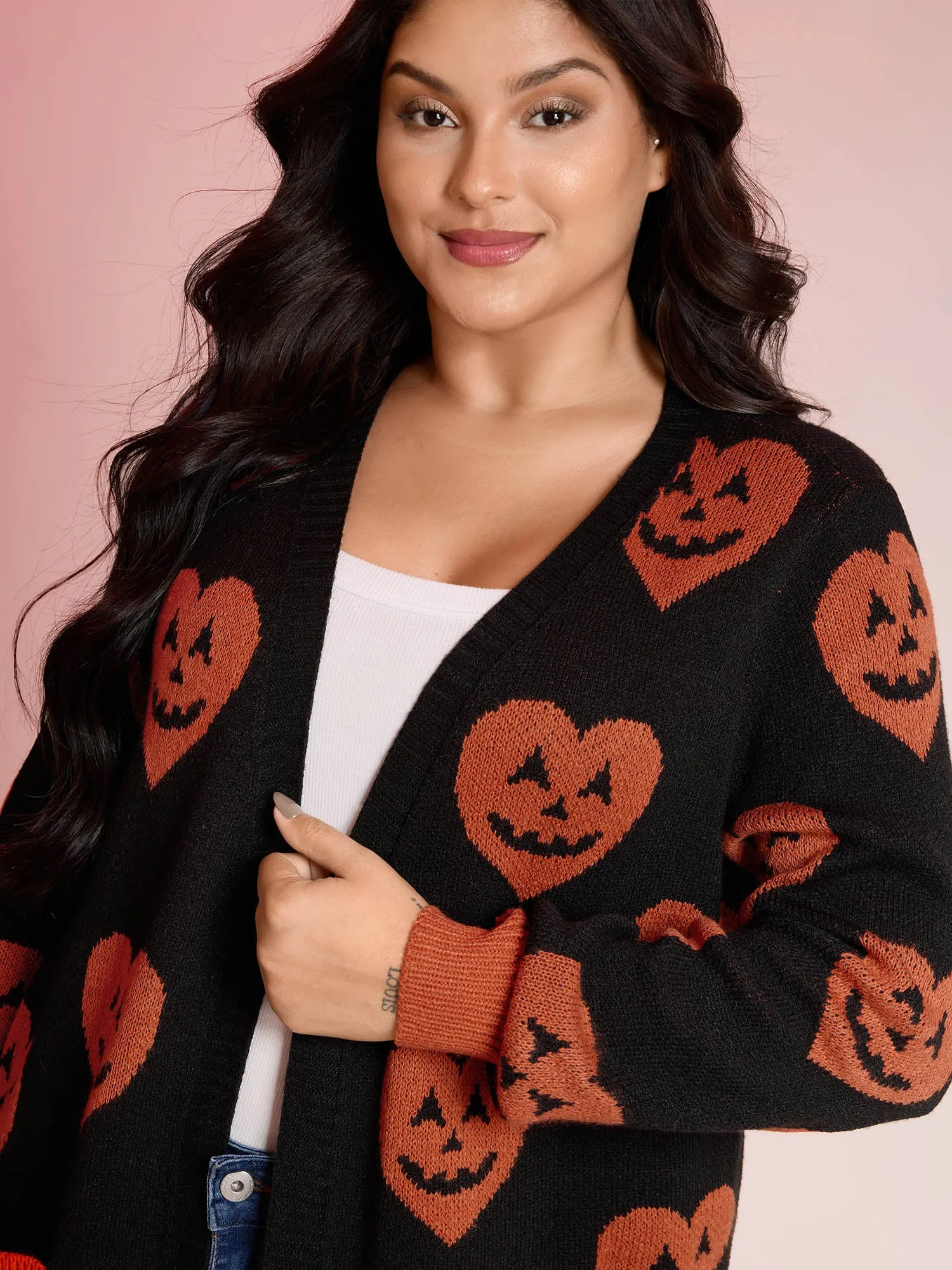 Pumpkin Hearts Halloween Pockets Cardigan sold by Bloomchic product image thumbnail 2