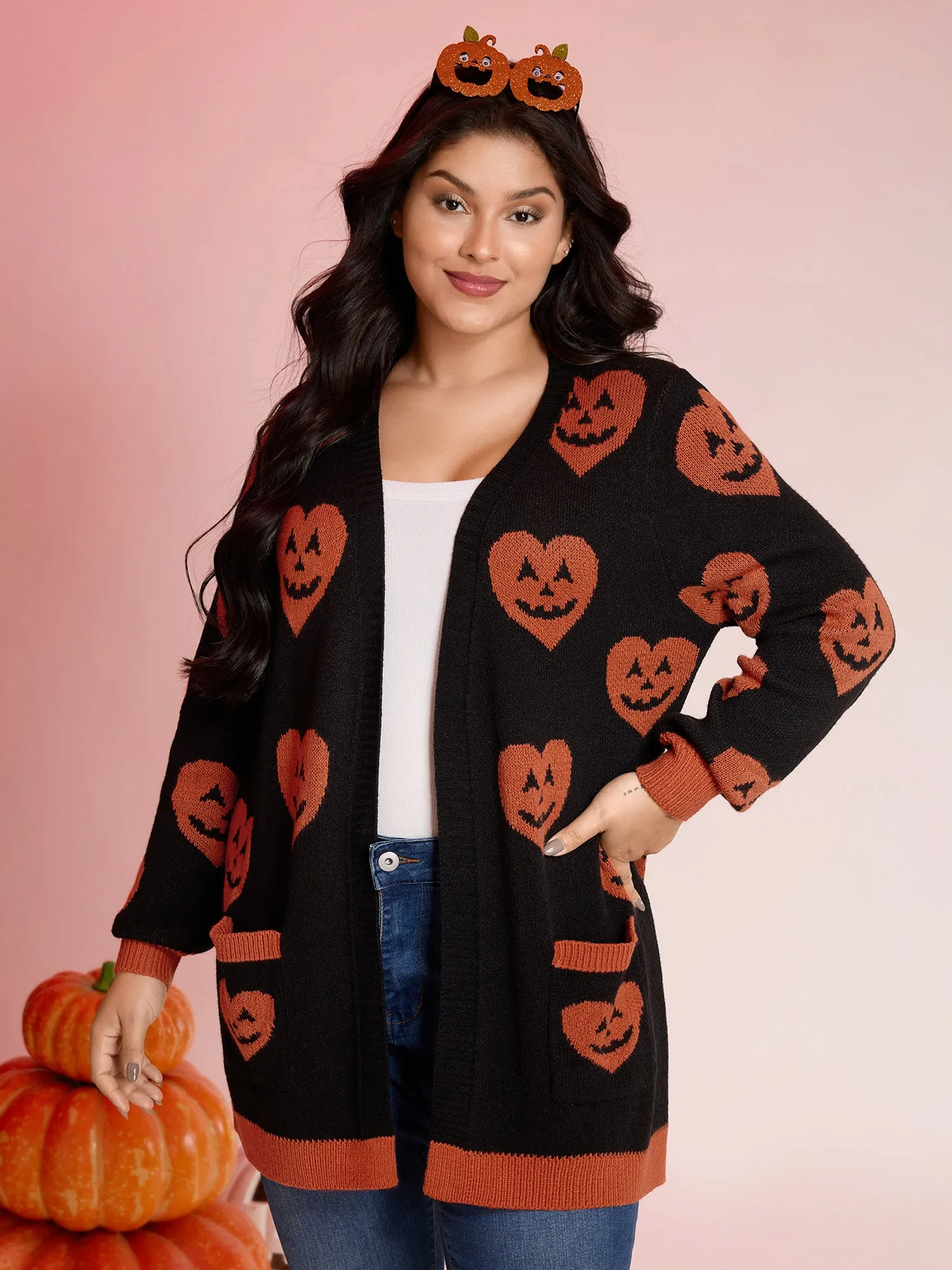 Pumpkin Hearts Halloween Pockets Cardigan sold by Bloomchic