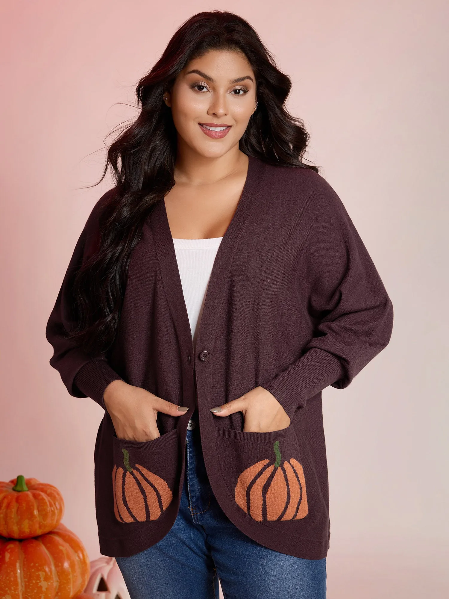 Supersoft Pumpkin Pockets Supersoft Curvy Hem Cardigan sold by Bloomchic