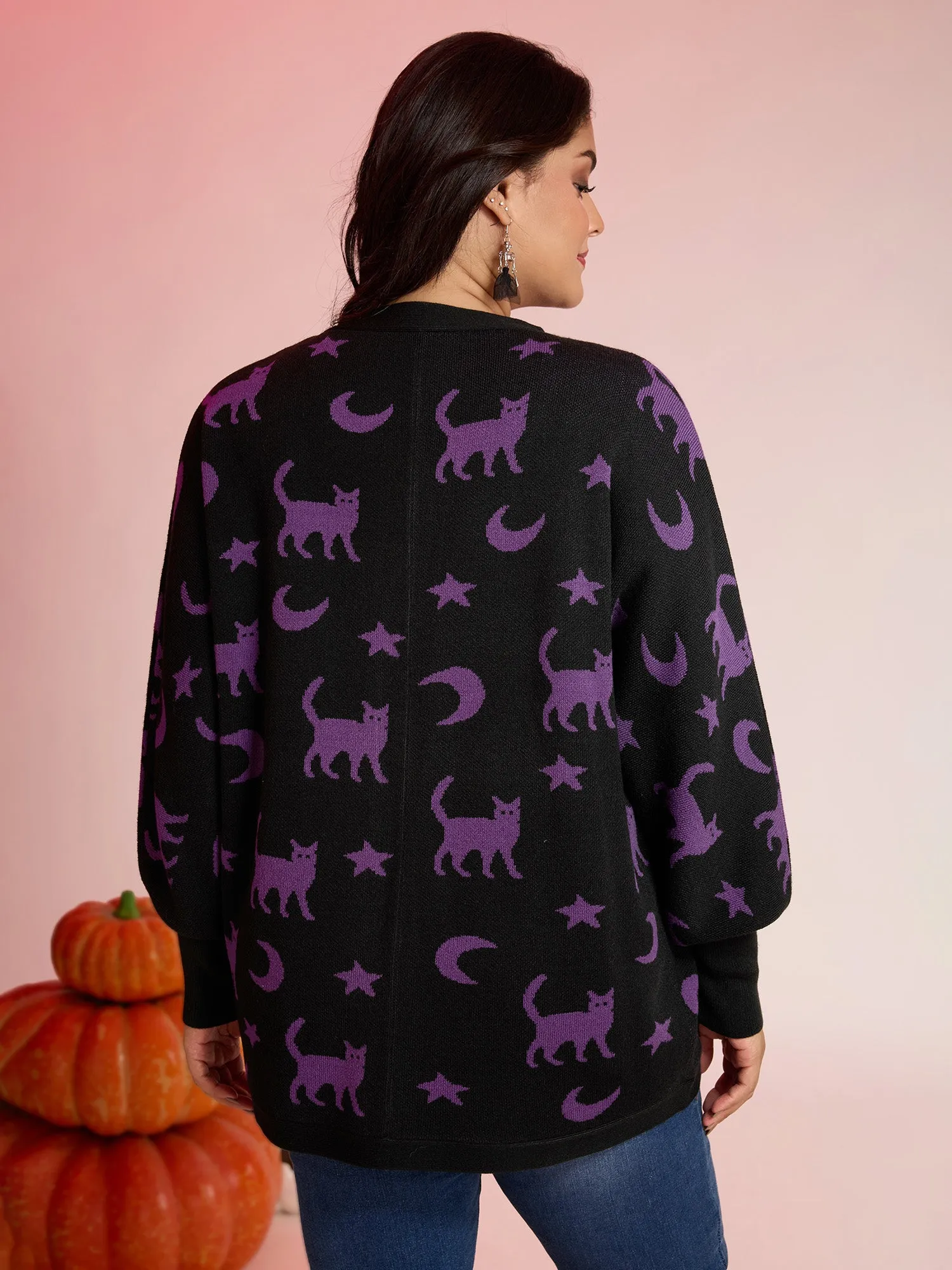 Halloween Jacquard Print Pockets Knit Cardigan sold by Bloomchic product image thumbnail 4