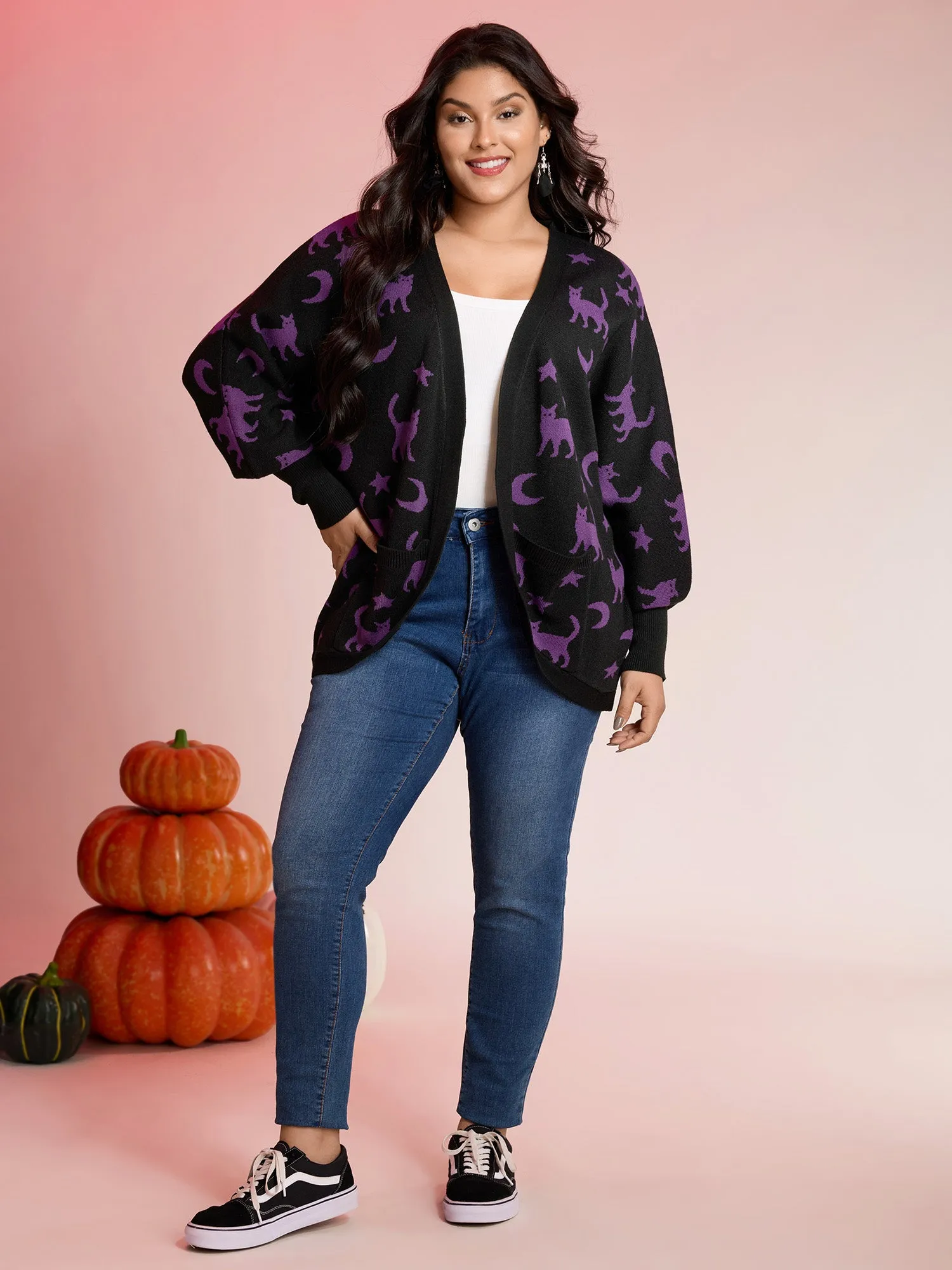 Halloween Jacquard Print Pockets Knit Cardigan sold by Bloomchic product image thumbnail 3