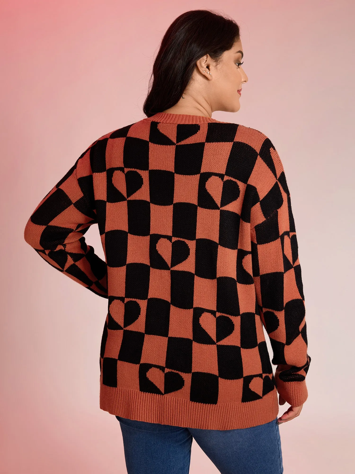Supersoft Checkered Hearts Stretchy Knit Cardigan sold by Bloomchic product image thumbnail 5