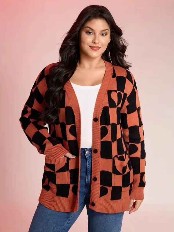 Supersoft Checkered Hearts Stretchy Knit Cardigan sold by Bloomchic