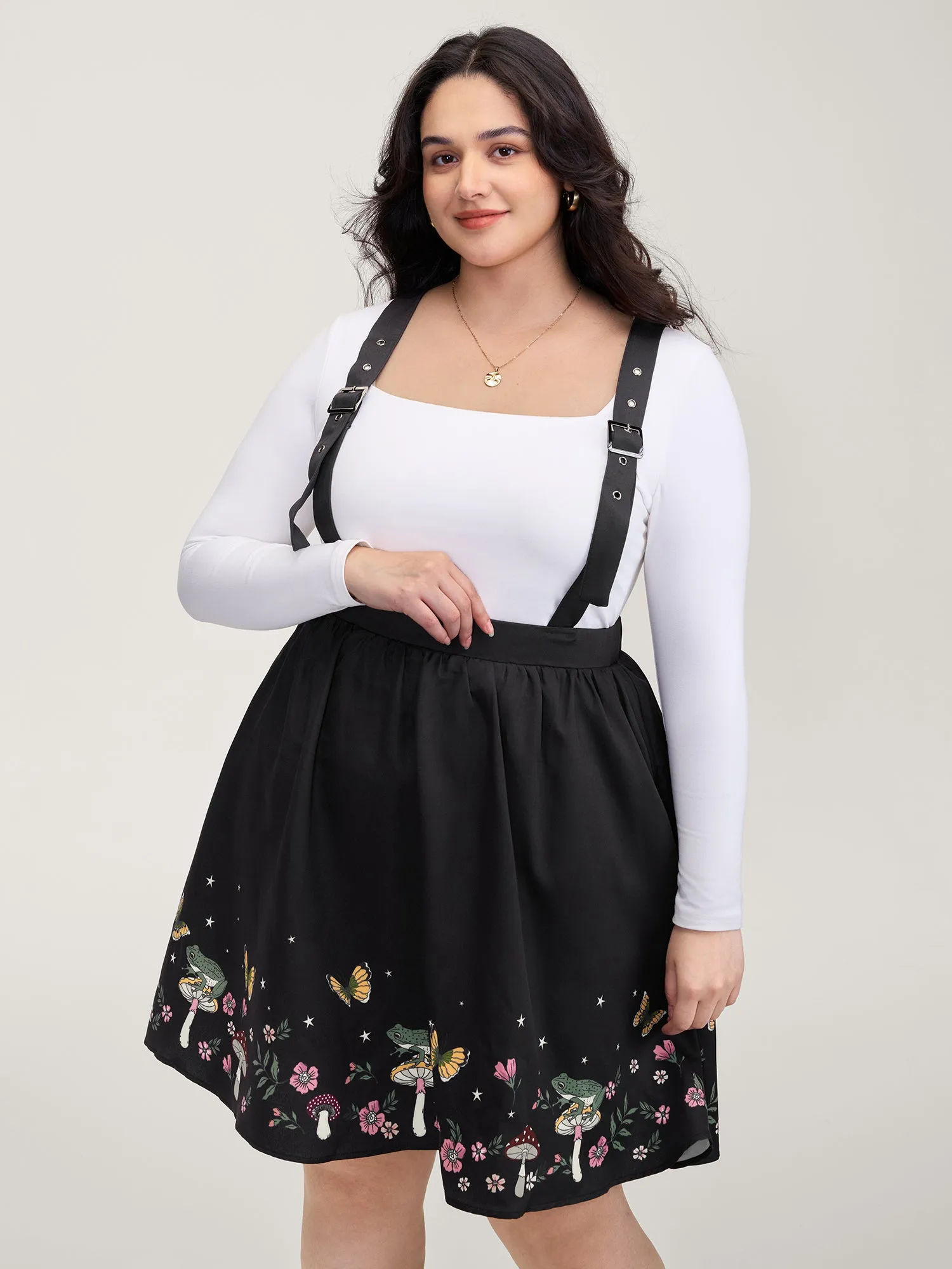 Mushroom Hem Print Adjustable Straps Skirt sold by Bloomchic product image thumbnail 3