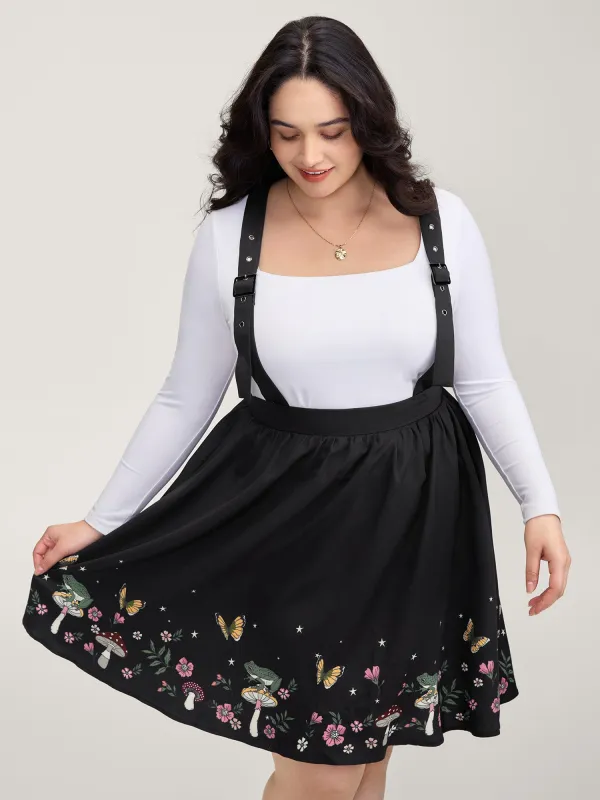 Mushroom Hem Print Adjustable Straps Skirt sold by Bloomchic