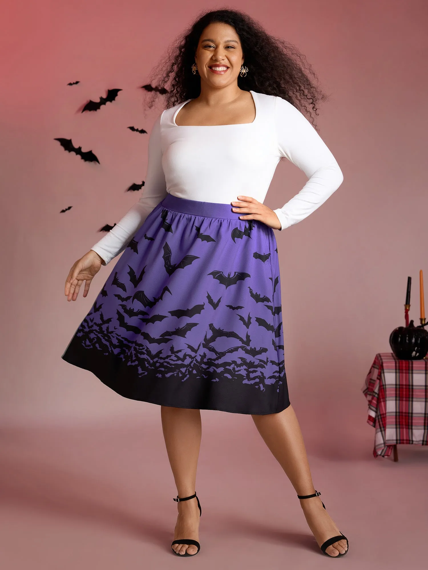 Bats Everywhere Halloween Midi Skirt sold by Bloomchic product image thumbnail 2