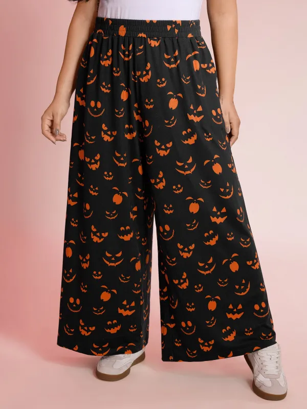 Carved Pumpkin Halloween Wide-Leg Pants sold by Bloomchic