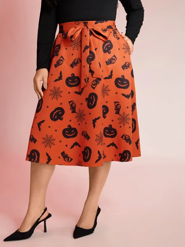 Pumpkin Print Belted Maxi Skirt sold by Bloomchic