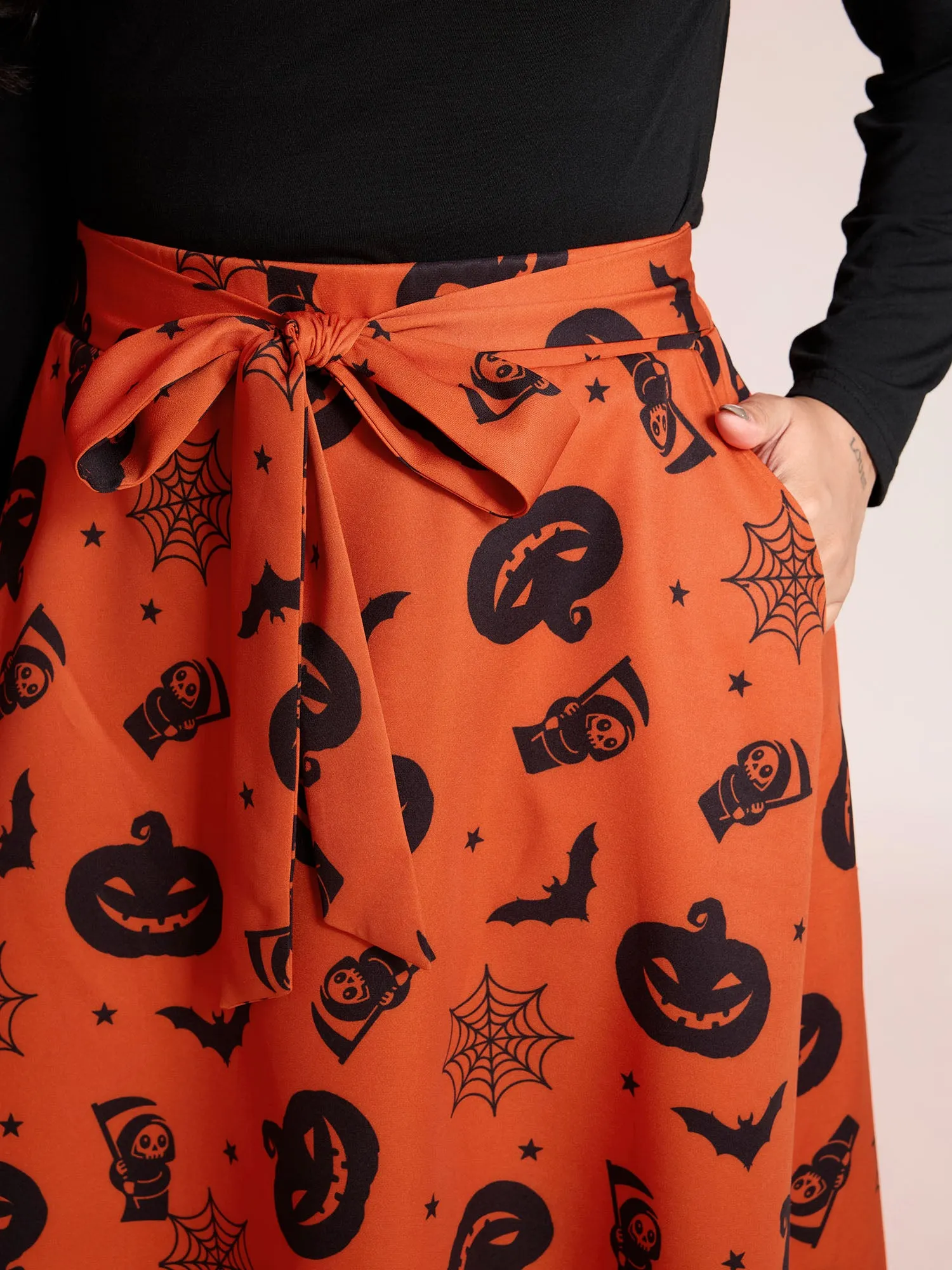 Pumpkin Print Belted Maxi Skirt sold by Bloomchic product image thumbnail 3