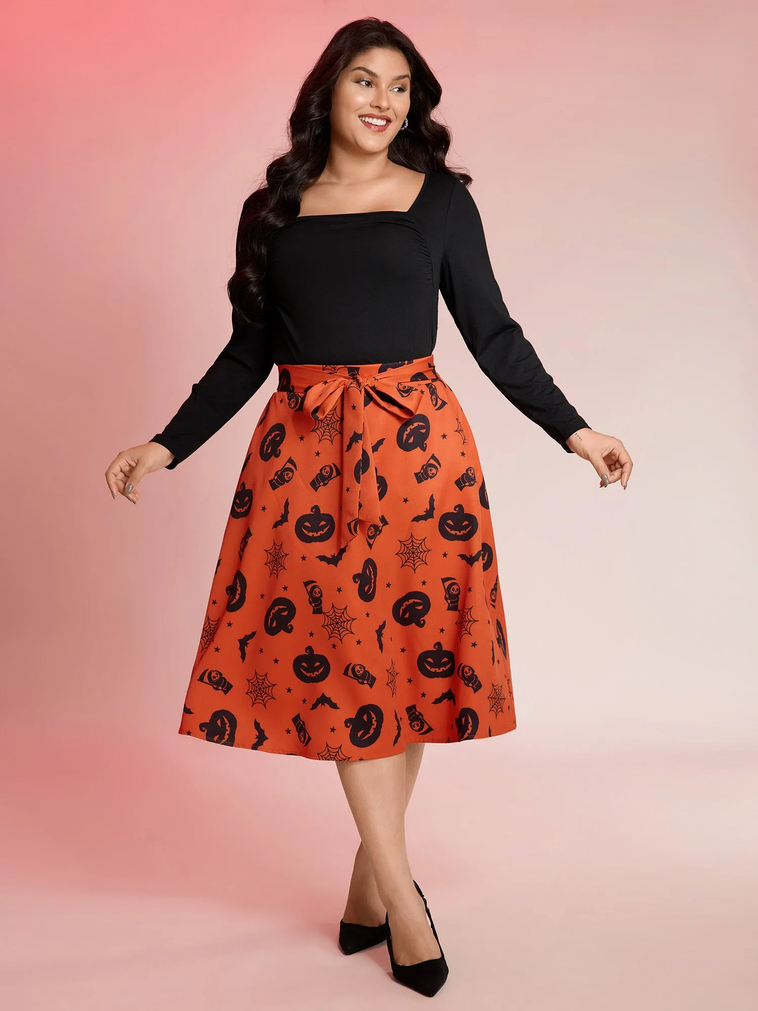 Pumpkin Print Belted Maxi Skirt sold by Bloomchic product image thumbnail 2