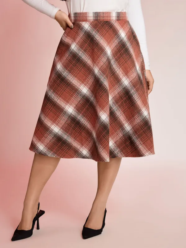 Pumpkin Plaid Print Halloween Midi Skirt sold by Bloomchic