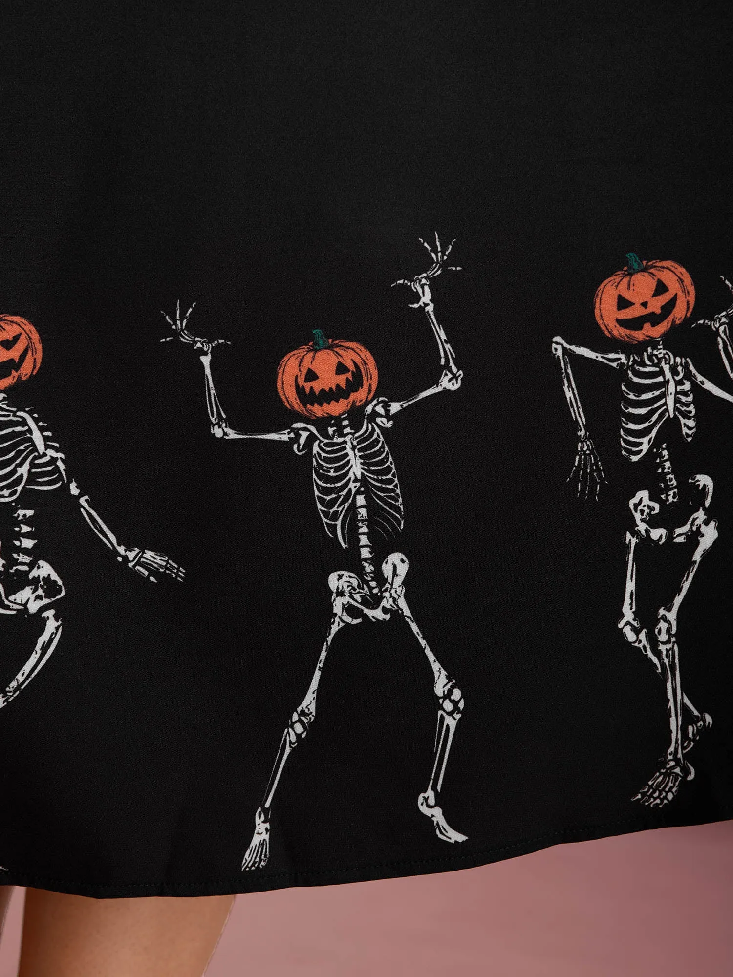 Pumpkin Head Skeleton Print Flared Midi Dress sold by Bloomchic product image thumbnail 5