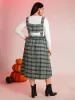 Plaid Pleated Suspender Skirt Adjustable Midi Dress sold by Bloomchic