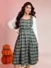 Plaid Pleated Suspender Skirt Adjustable Midi Dress sold by Bloomchic