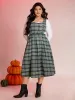 Plaid Pleated Suspender Skirt Adjustable Midi Dress sold by Bloomchic