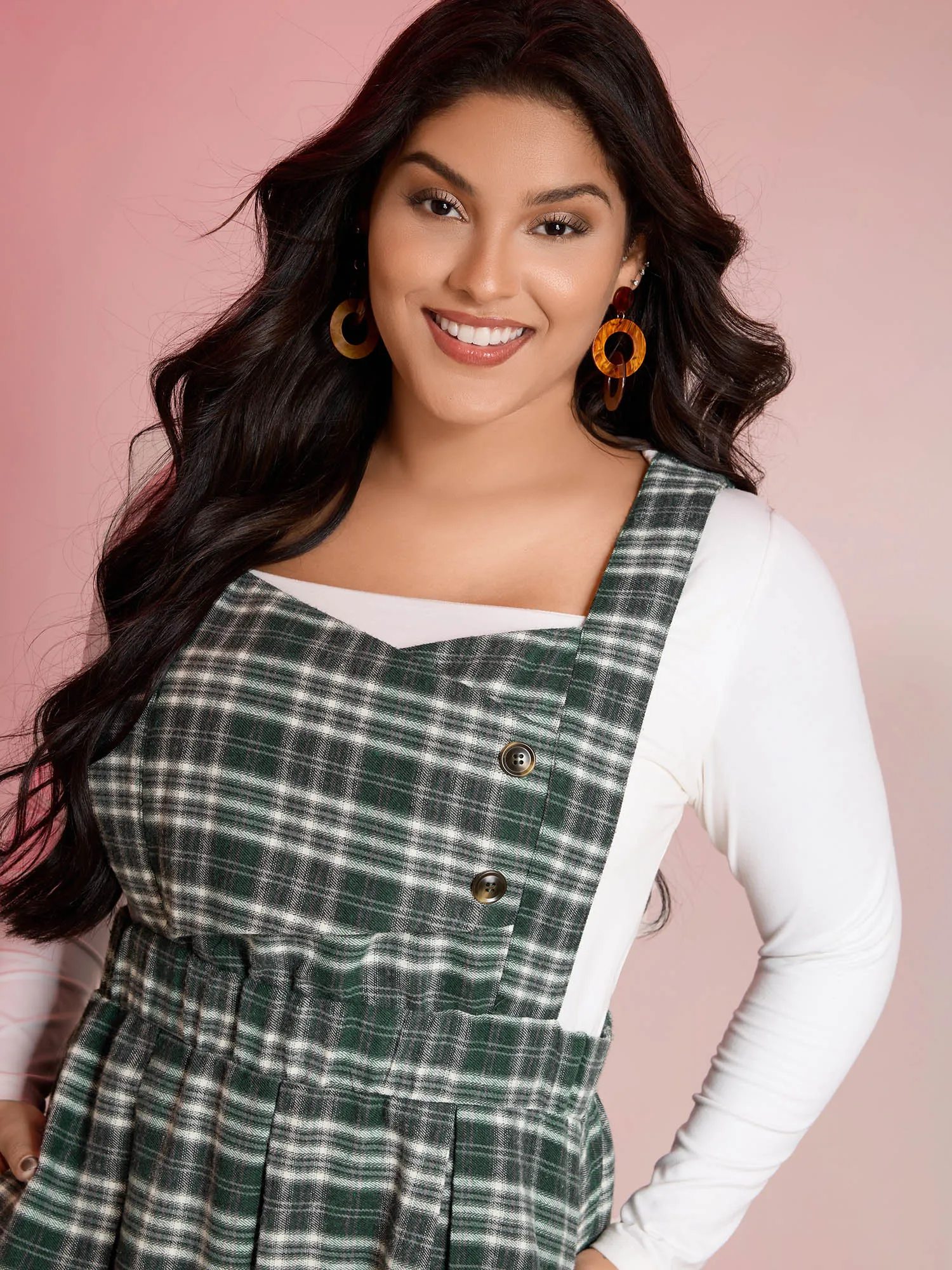 Plaid Pleated Suspender Skirt Adjustable Midi Dress sold by Bloomchic product image thumbnail 2