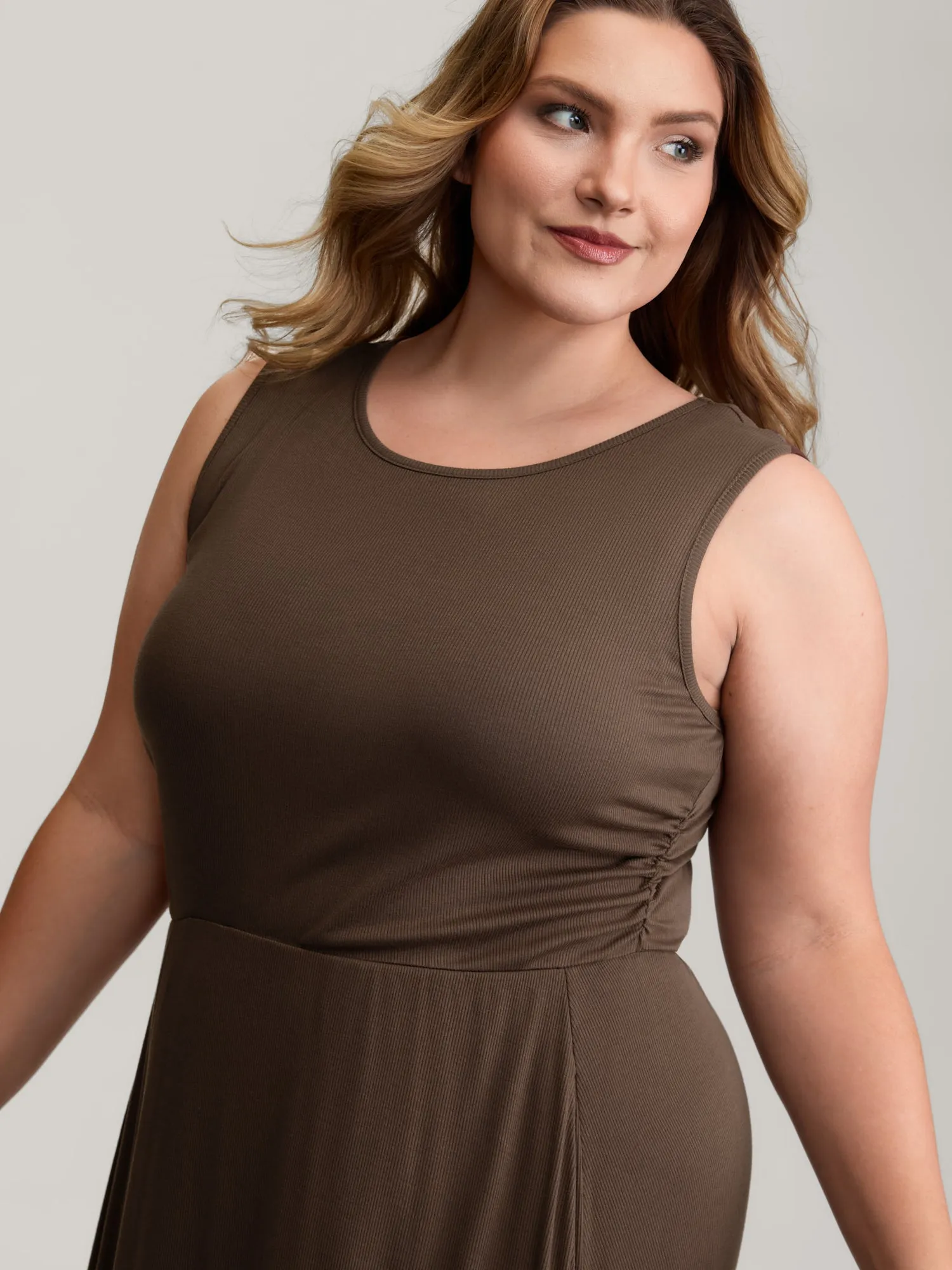 Supersoft Ribbed Knit Cinched-Waist A-Line Maxi Dress sold by Bloomchic product image thumbnail 2