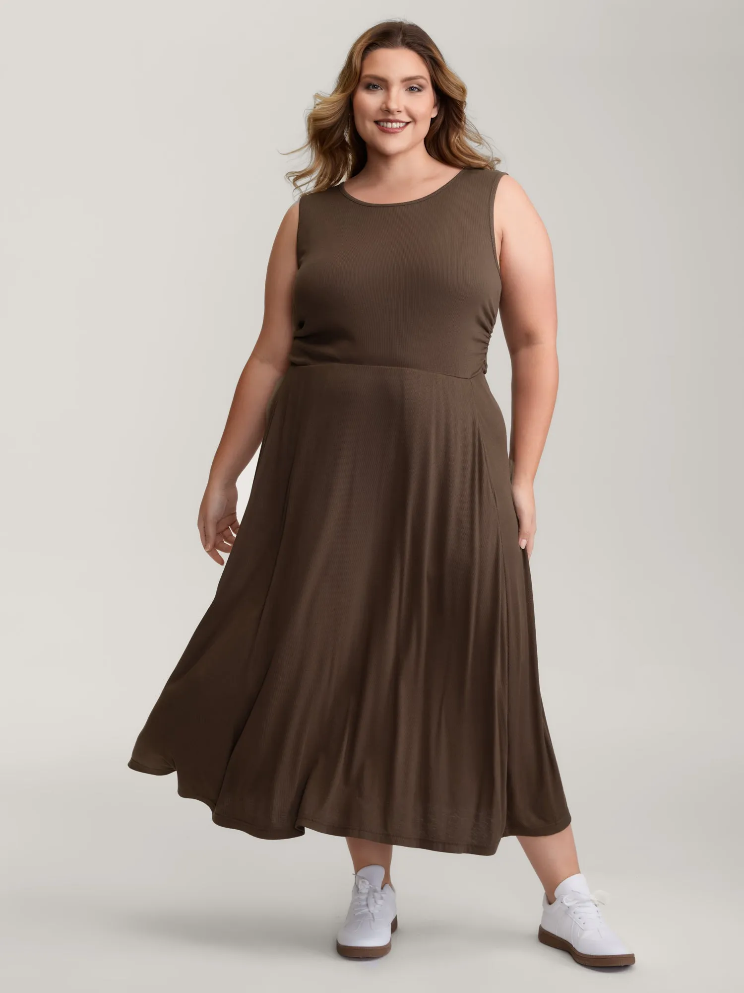 Supersoft Ribbed Knit Cinched-Waist A-Line Maxi Dress sold by Bloomchic