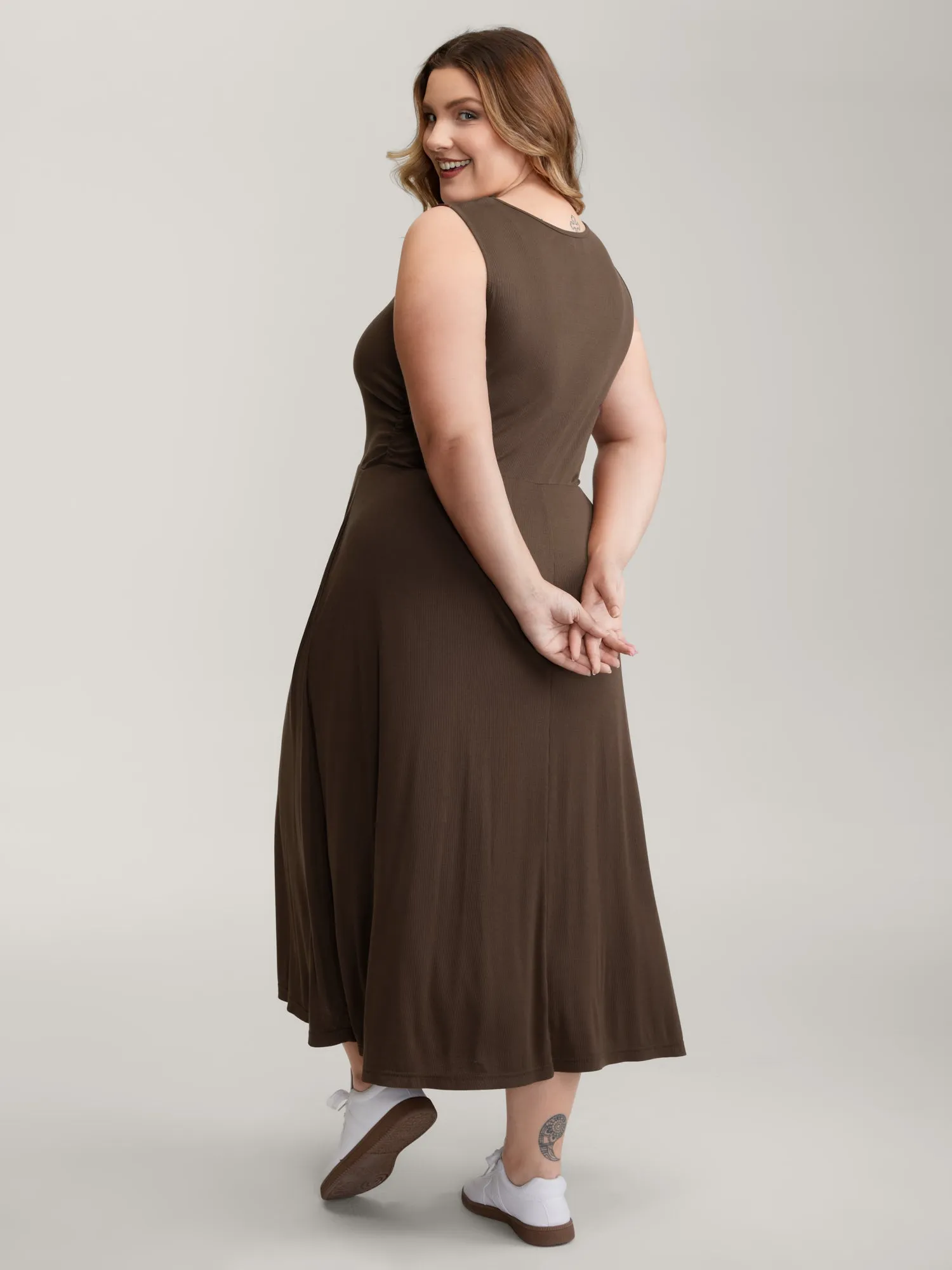 Supersoft Ribbed Knit Cinched-Waist A-Line Maxi Dress sold by Bloomchic product image thumbnail 4
