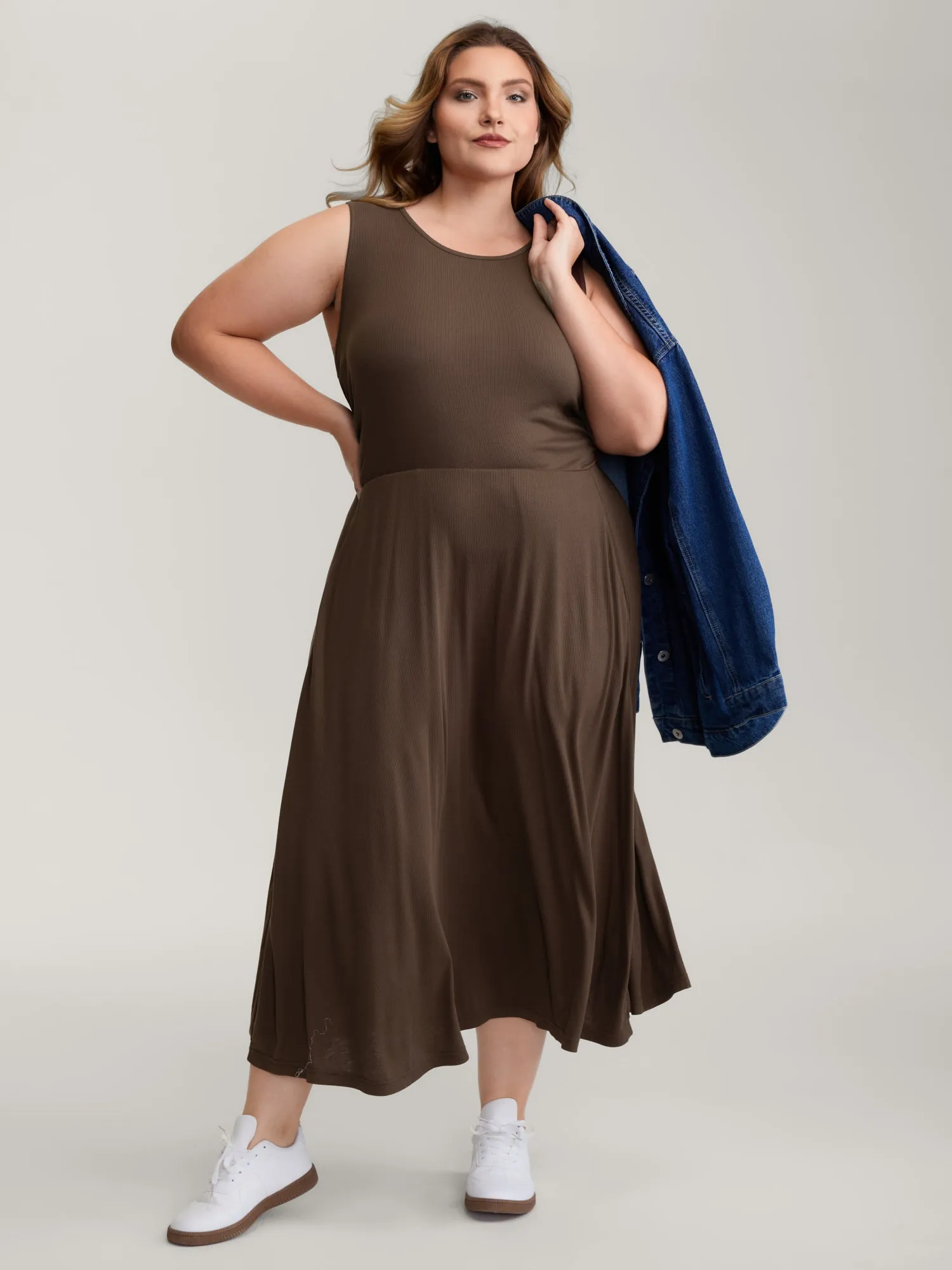 Supersoft Ribbed Knit Cinched-Waist A-Line Maxi Dress sold by Bloomchic product image thumbnail 3