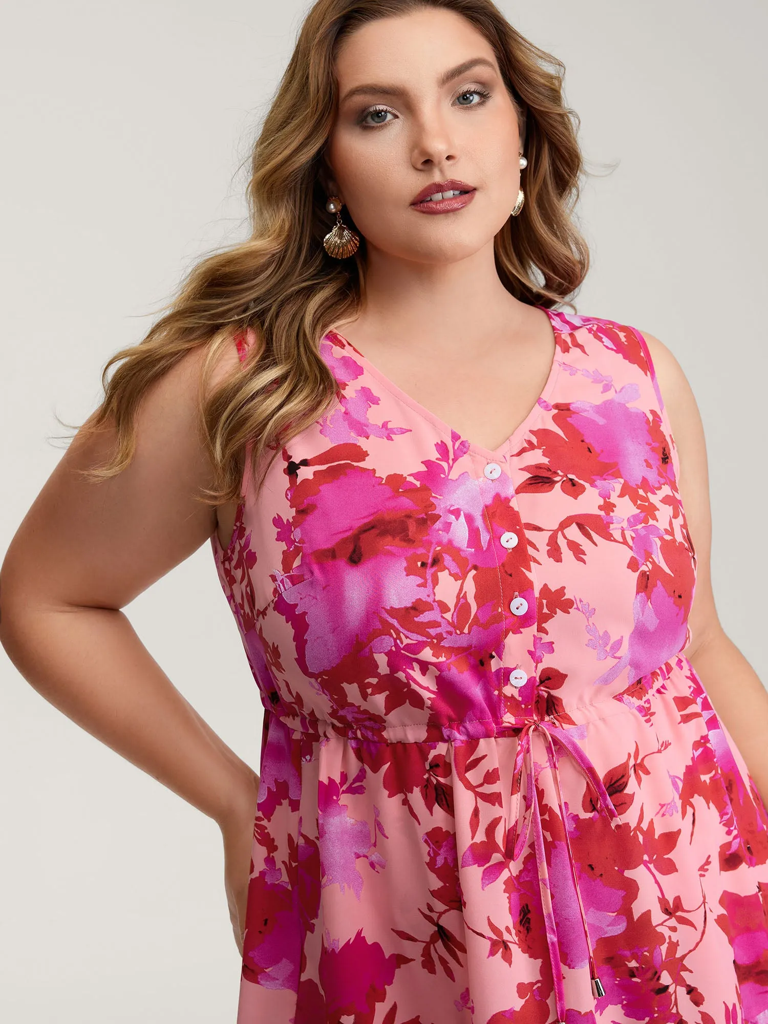 Floral Print Flowy Skirt Drawstring Maxi Dress sold by Bloomchic product image thumbnail 2