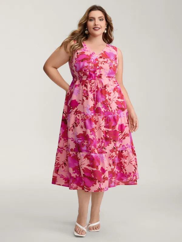 Floral Print Flowy Skirt Drawstring Maxi Dress sold by Bloomchic