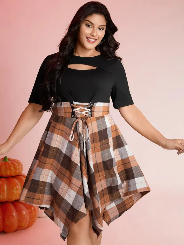 Halloween Plaid Wide Waistband Tie Midi Dress sold by Bloomchic