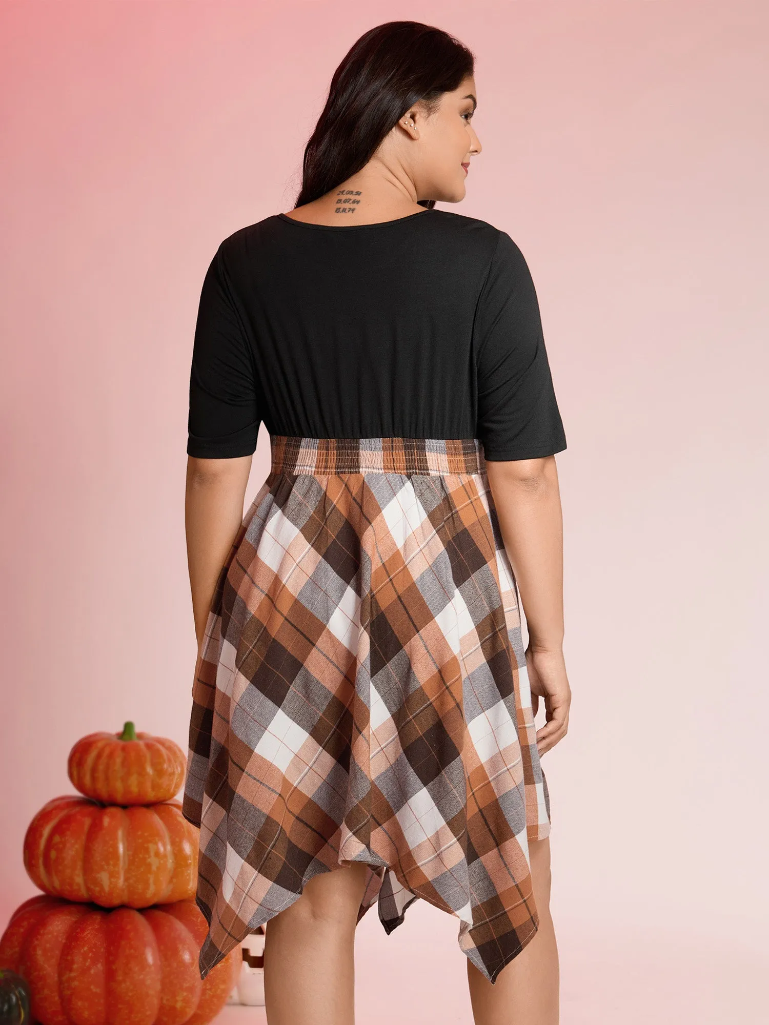 Halloween Plaid Wide Waistband Tie Midi Dress sold by Bloomchic product image thumbnail 5