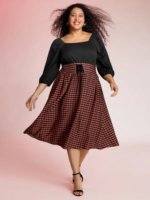 Halloween Plaid Print Crosstie Contrast Midi Dress sold by Bloomchic