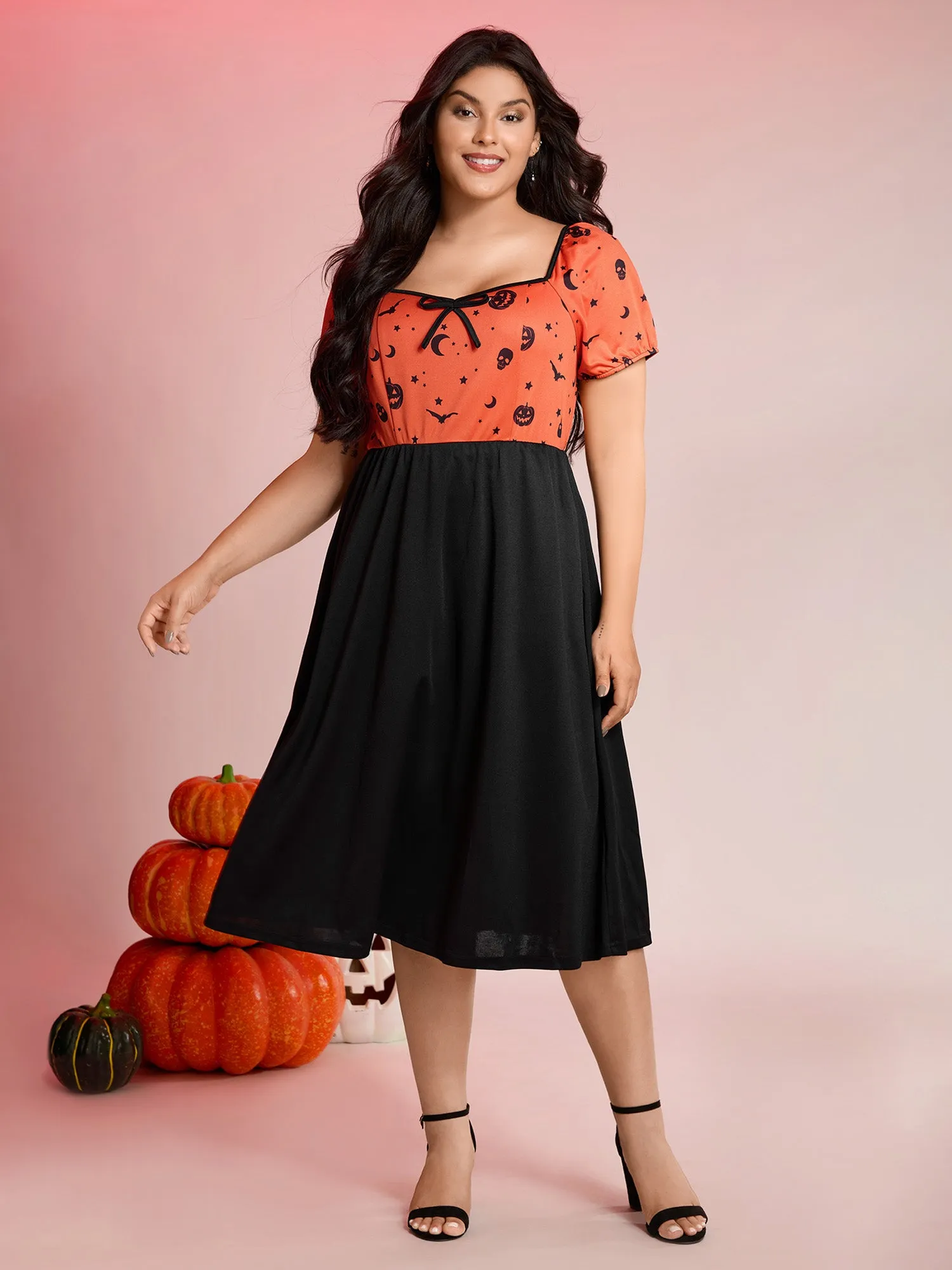 Scary Halloween Print Colorblock Midi Dress sold by Bloomchic product image thumbnail 3
