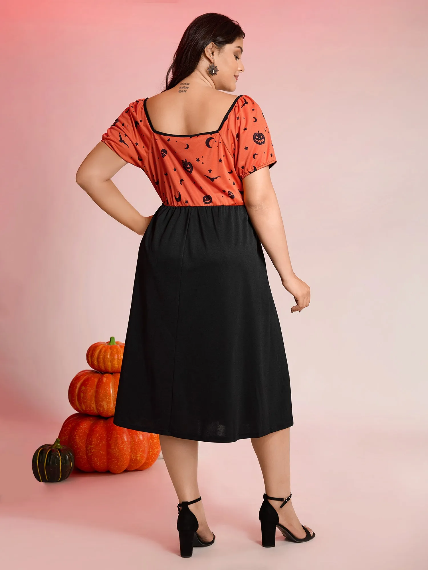 Scary Halloween Print Colorblock Midi Dress sold by Bloomchic product image thumbnail 4