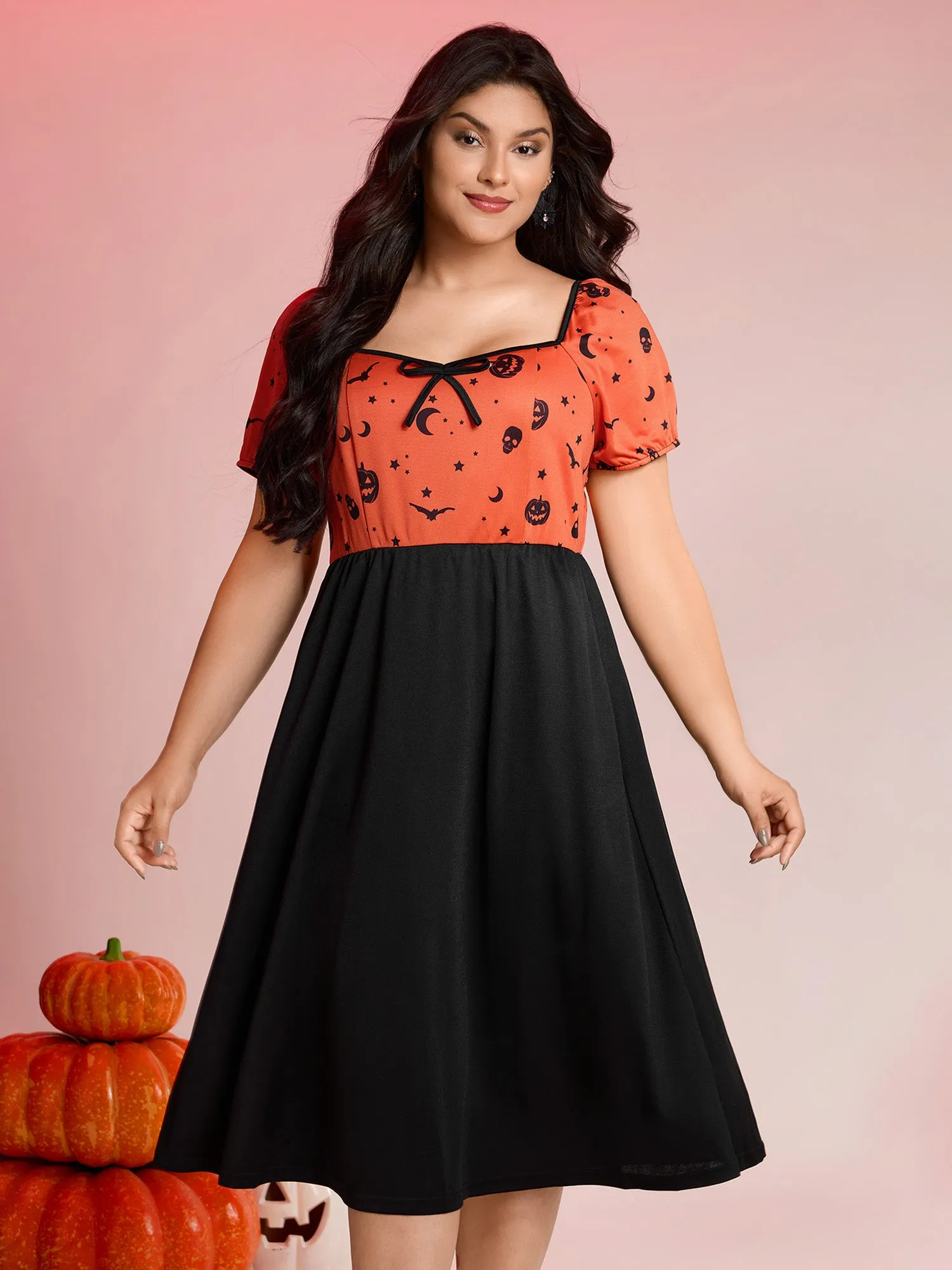 Scary Halloween Print Colorblock Midi Dress sold by Bloomchic