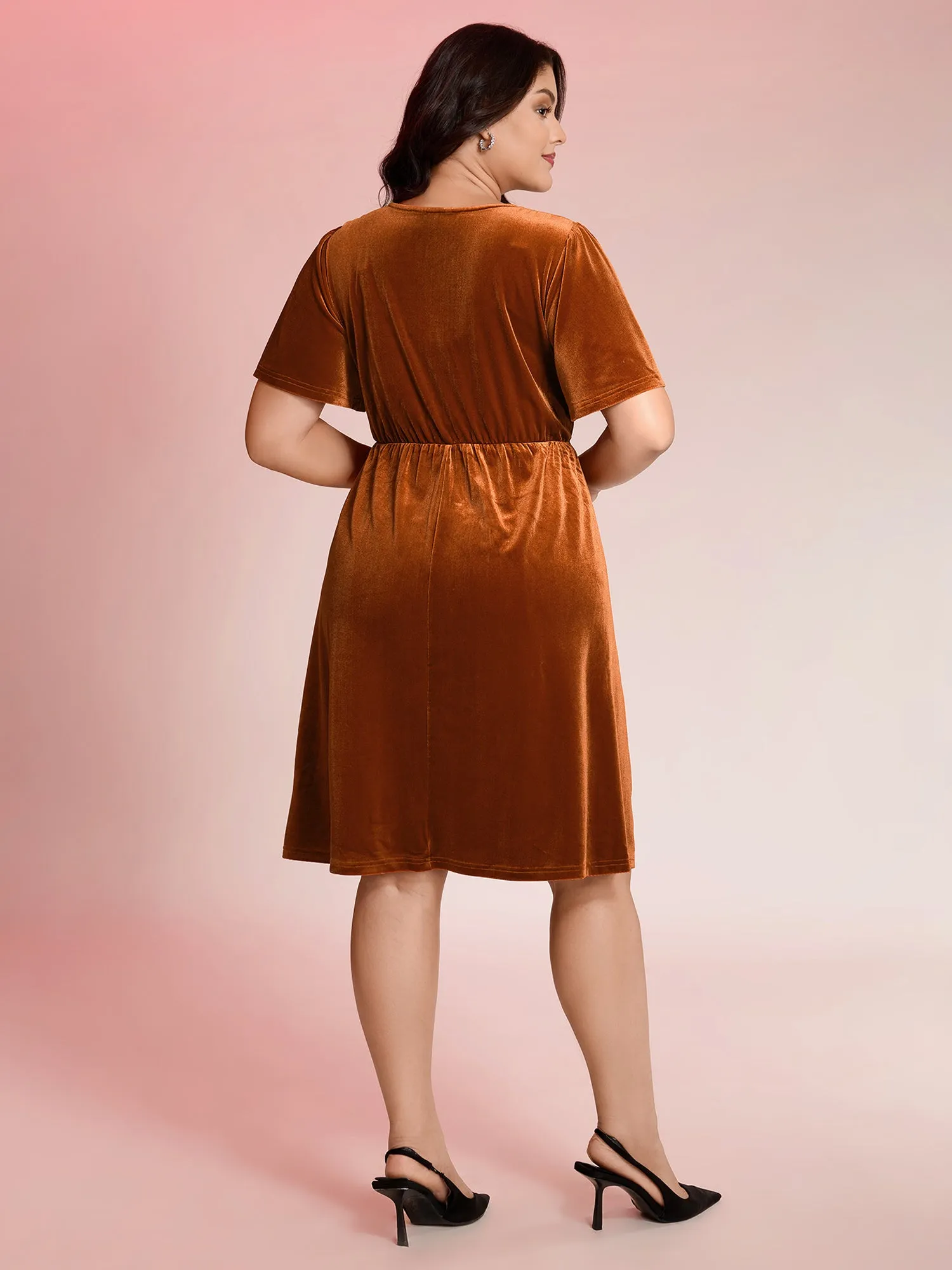 Velvet Button Pockets Flutter Sleeve Midi Dress sold by Bloomchic product image thumbnail 4